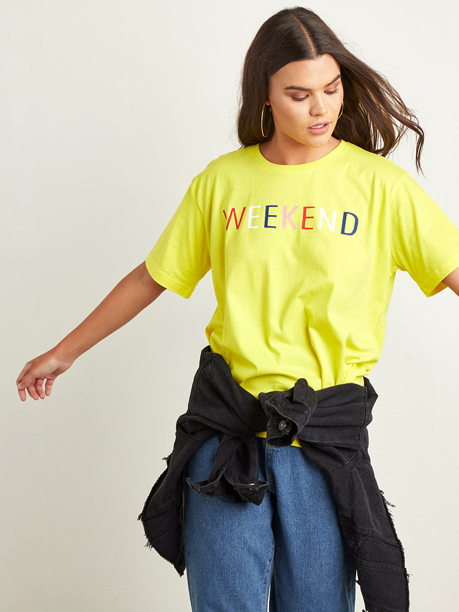 Styli Weekend Slogan Print Regular Fit T-shirt-women-clothing-tshirts-image-1