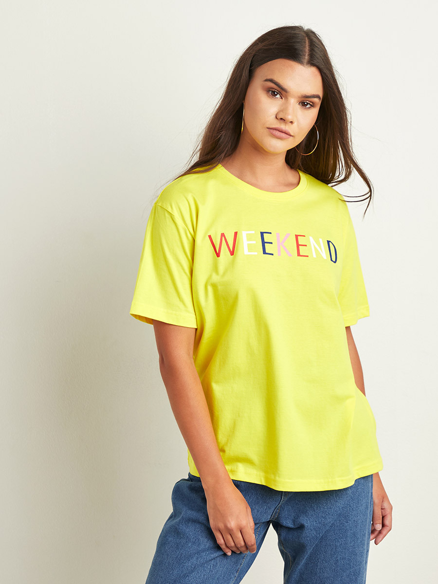 Styli Weekend Slogan Print Regular Fit T-shirt-women-clothing-tshirts-image-2