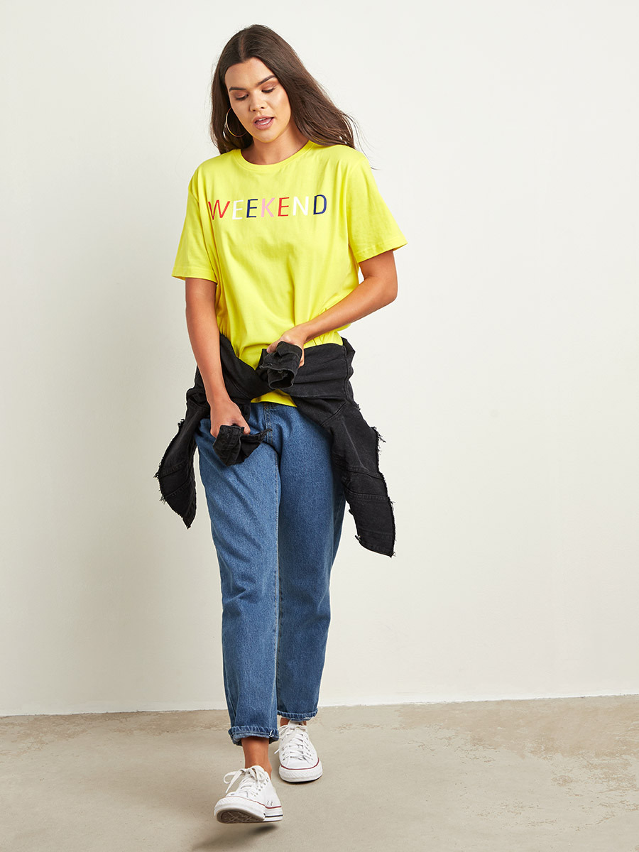 Styli Weekend Slogan Print Regular Fit T-shirt-women-clothing-tshirts-image-3