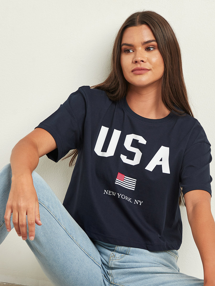 تيشيرت قصير مطبوع بأكمام قصيرة من ستايلي-women-clothing-tshirts-image-5