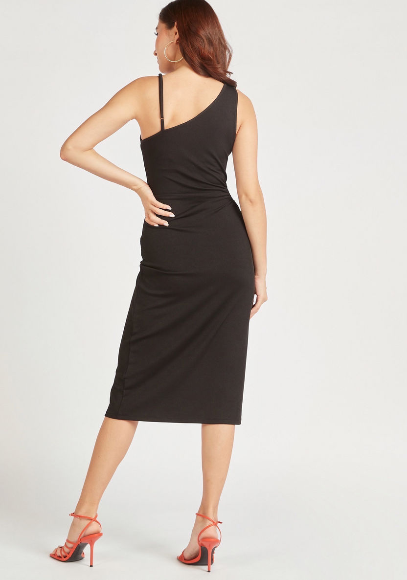 Textured Midi Bodycon Dress with Cut-Out and Tie-Up Detail-Dresses-image-4