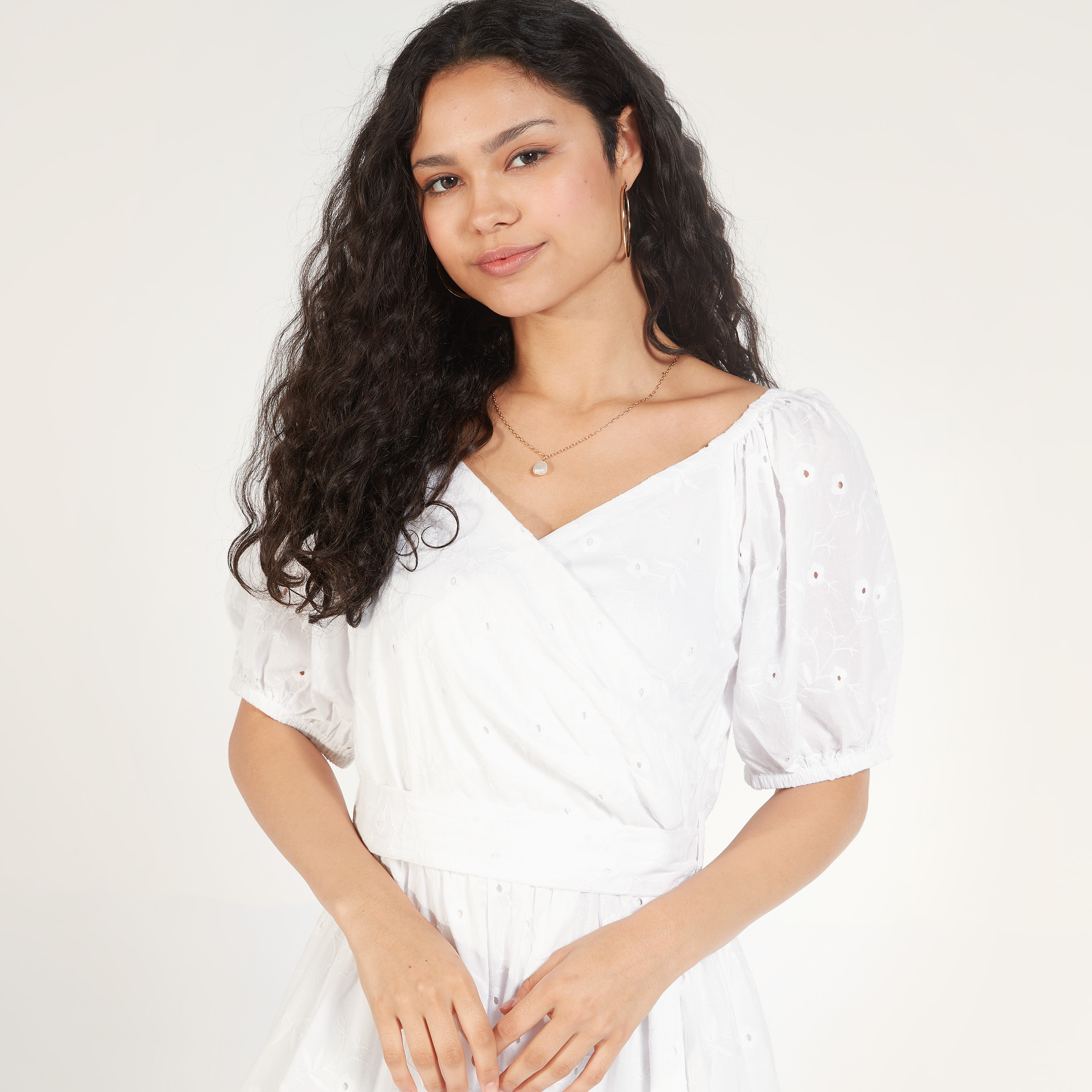 Embroidered Maxi A-line Dress with Tie-Up Belt and Short Sleeves-women-clothing-dresses-image-3