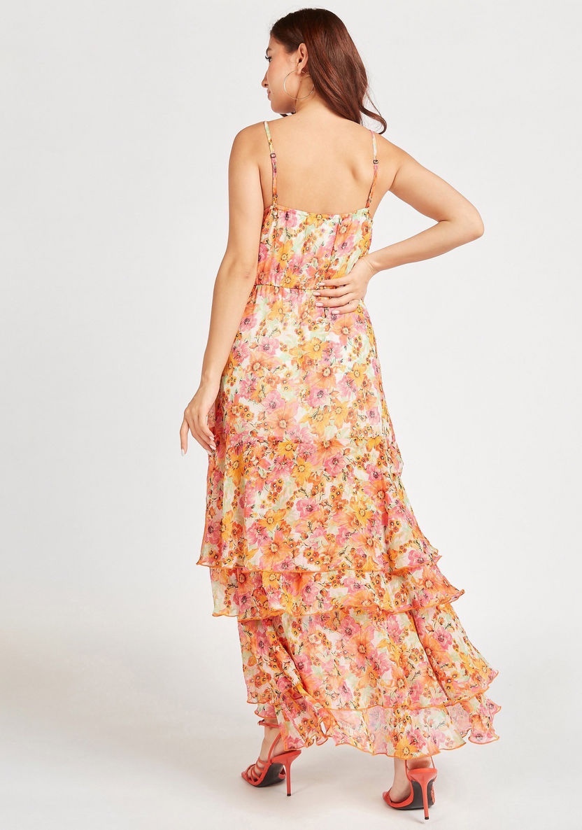 Floral Print A-line Maxi Dress with V-neck and Adjustable Straps-Dresses-image-3