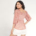 Floral Print V-neck Top with 3/4 Sleeves and Ruched Detail-Shirts and Blouses-thumbnail-3