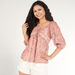 Floral Print V-neck Top with 3/4 Sleeves and Ruched Detail-Shirts and Blouses-thumbnail-4
