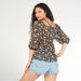 Floral Print V-neck Top with 3/4 Sleeves and Ruched Detail-Shirts and Blouses-thumbnail-4