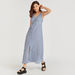 Checked Sleeveless Maxi Dress with V-neck and Button Closure-Dresses-thumbnail-2