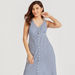 Checked Sleeveless Maxi Dress with V-neck and Button Closure-Dresses-thumbnailMobile-4