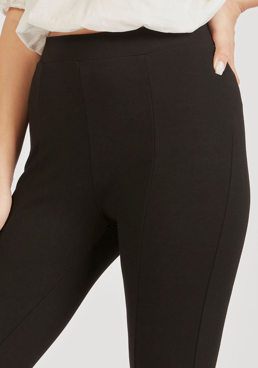Solid Treggings with Elasticated Waistband-Leggings-image-2