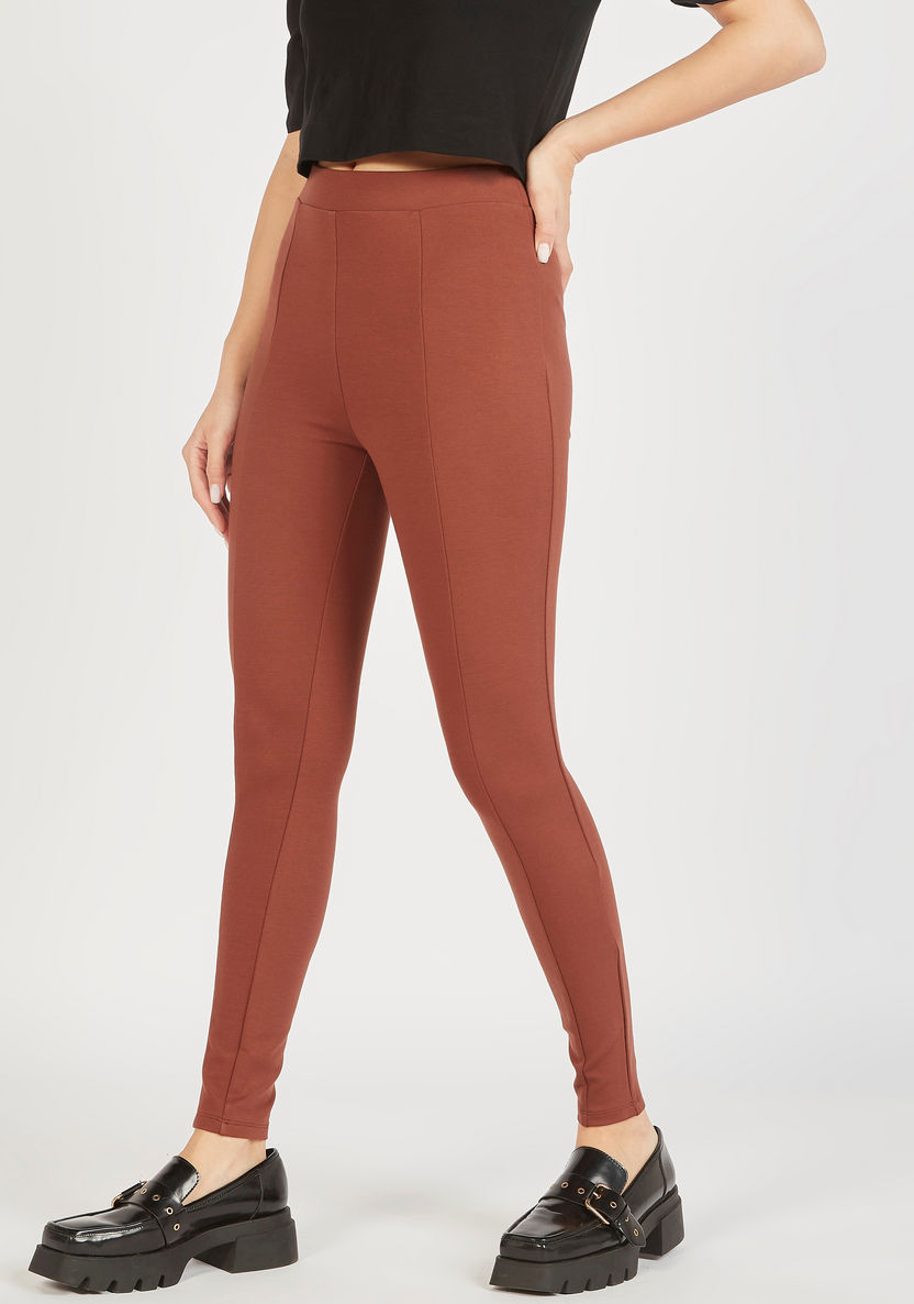Solid Treggings with Elasticated Waistband-Leggings-image-0