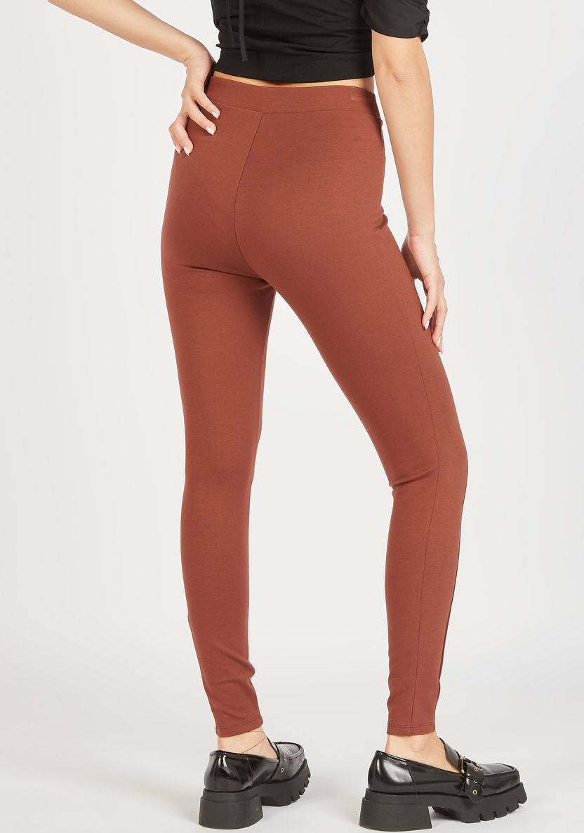 Solid Treggings with Elasticated Waistband-Leggings-image-3