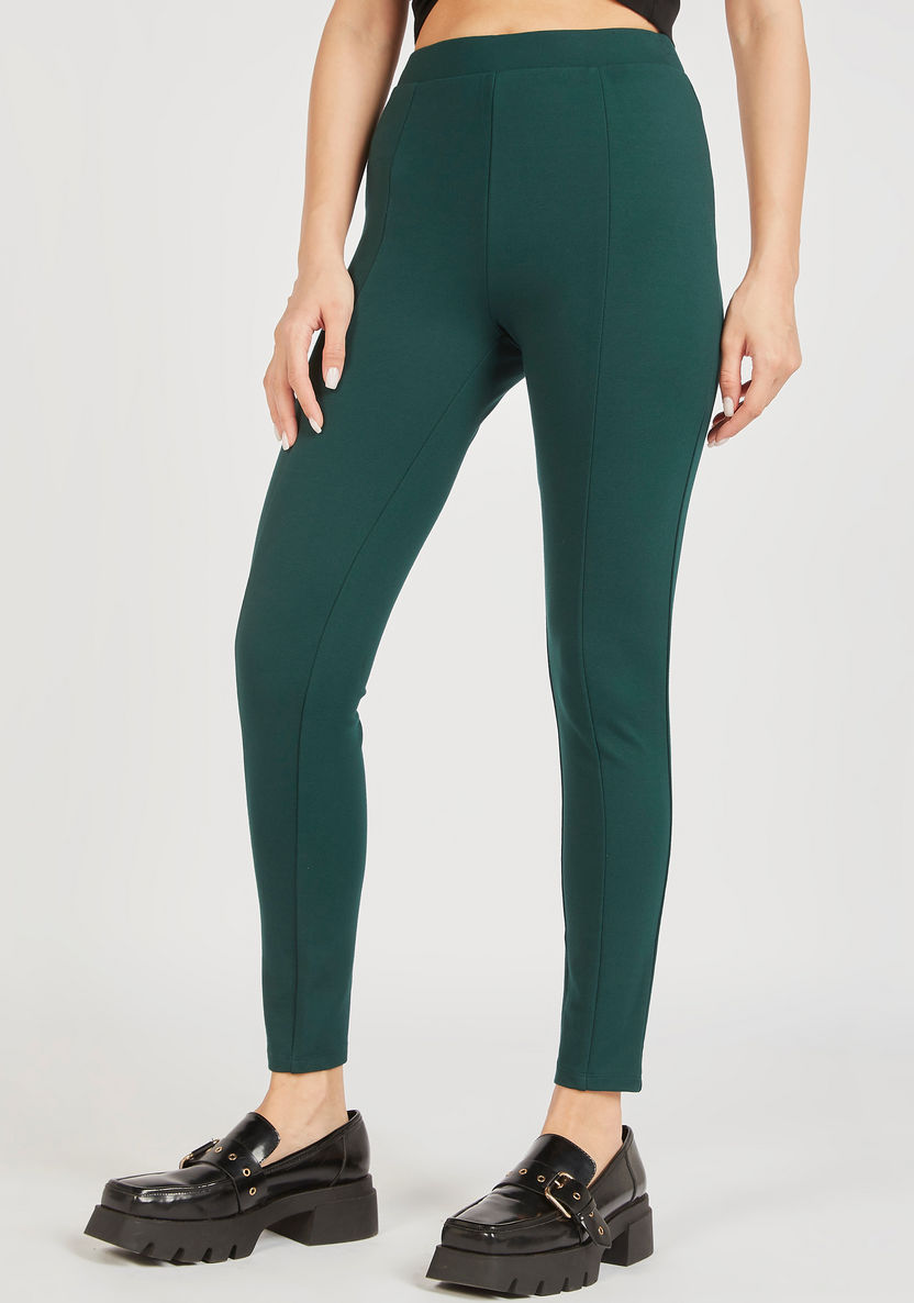 Solid Treggings with Elasticated Waistband-Leggings-image-0