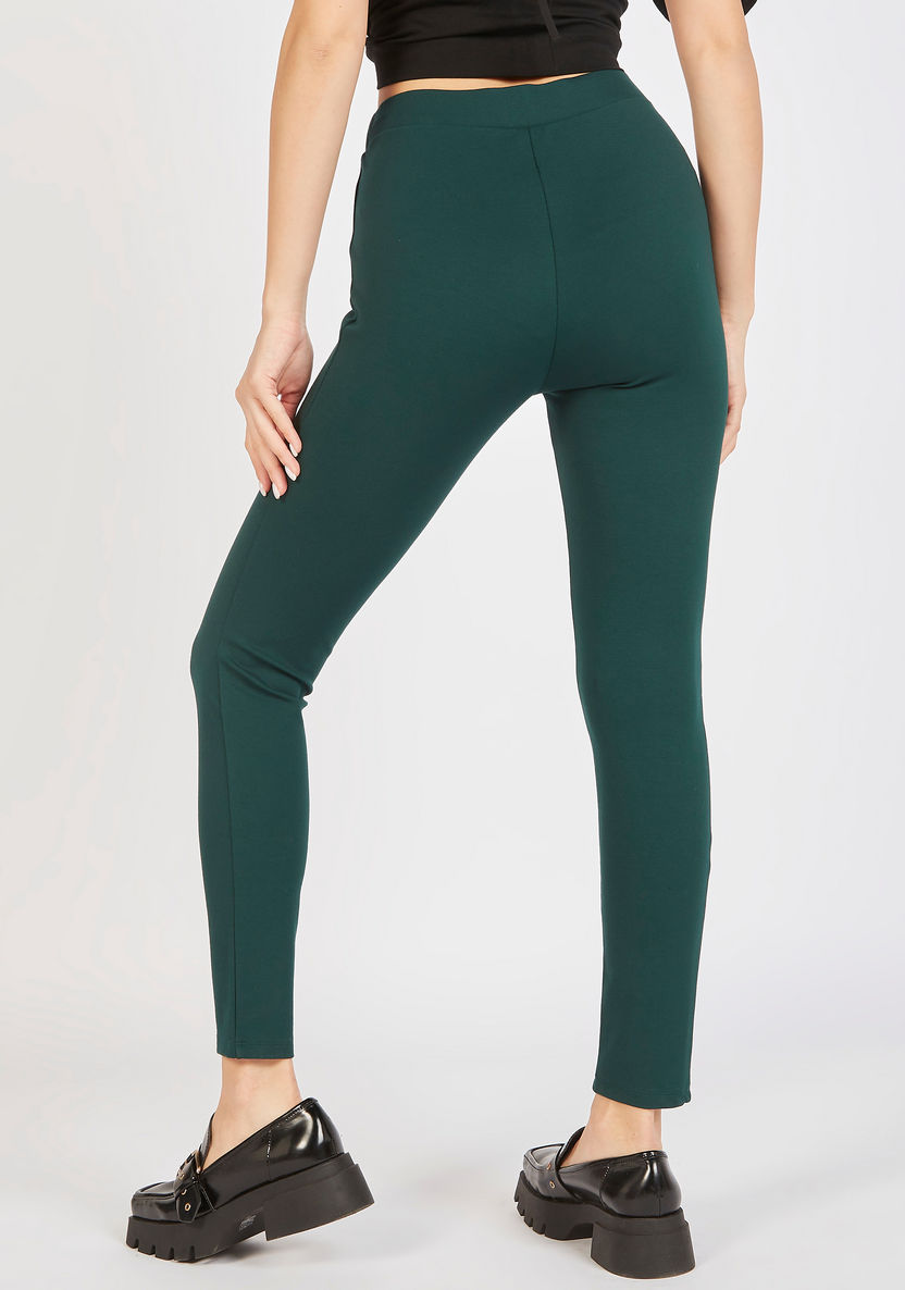 Solid Treggings with Elasticated Waistband-Leggings-image-3