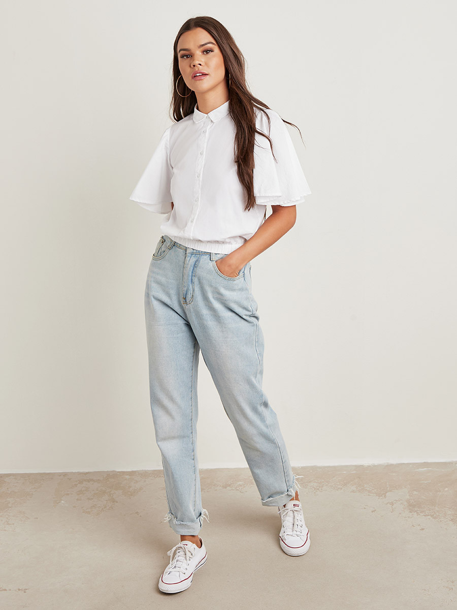 قميص سادة بأزرار وأكمام واسعة-women-clothing-shirtsandblouses-blouses-image-2