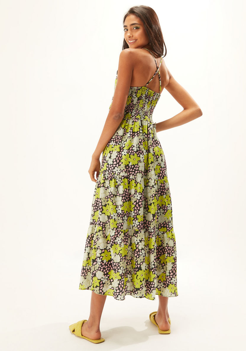 Floral Print Sleeveless A-line Dress with Halter Neck-Dresses-image-2