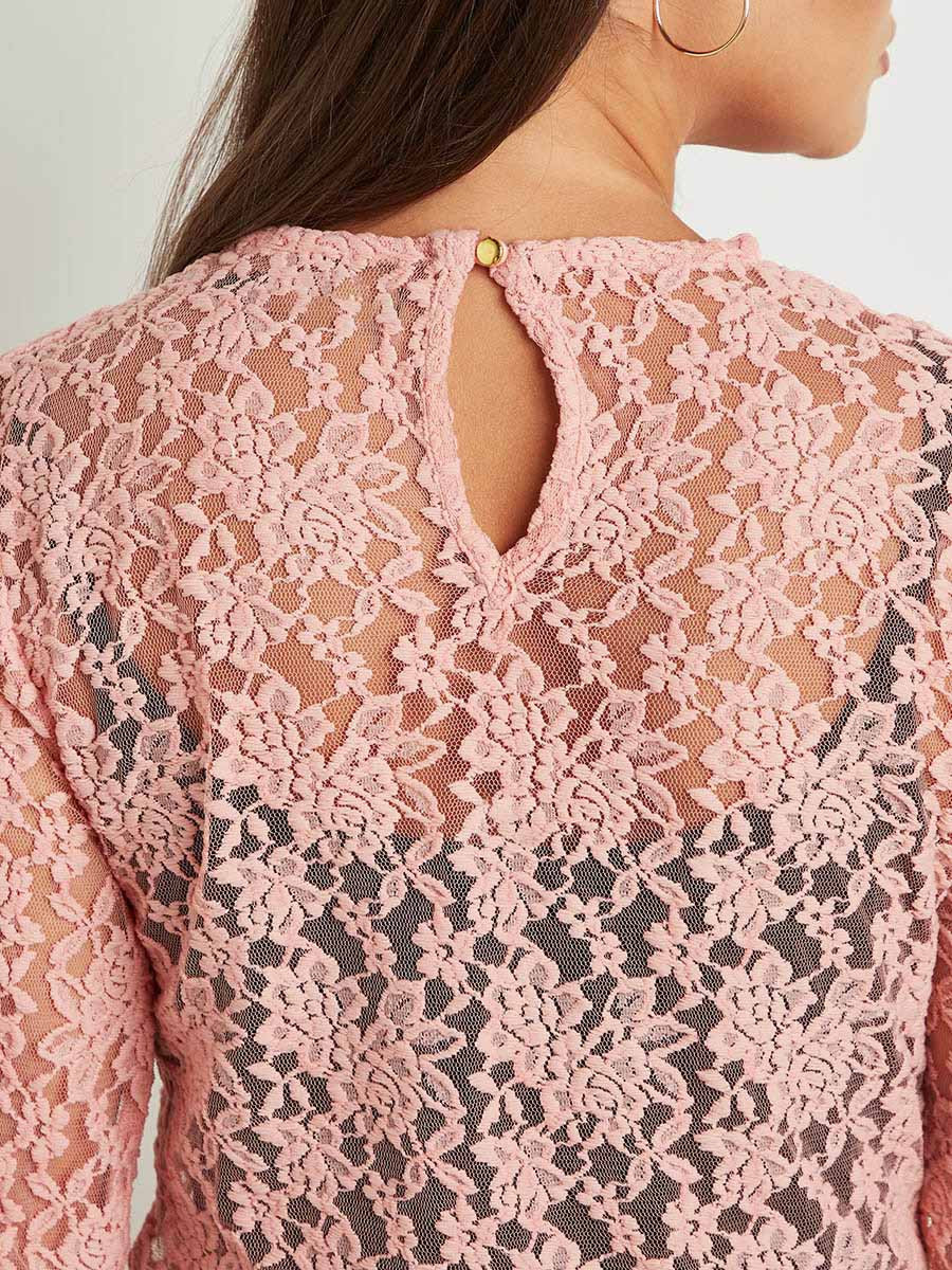 Sheer Lace Long Sleeves Top with Round Neck-women-clothing-shirtsandblouses-blouses-image-4