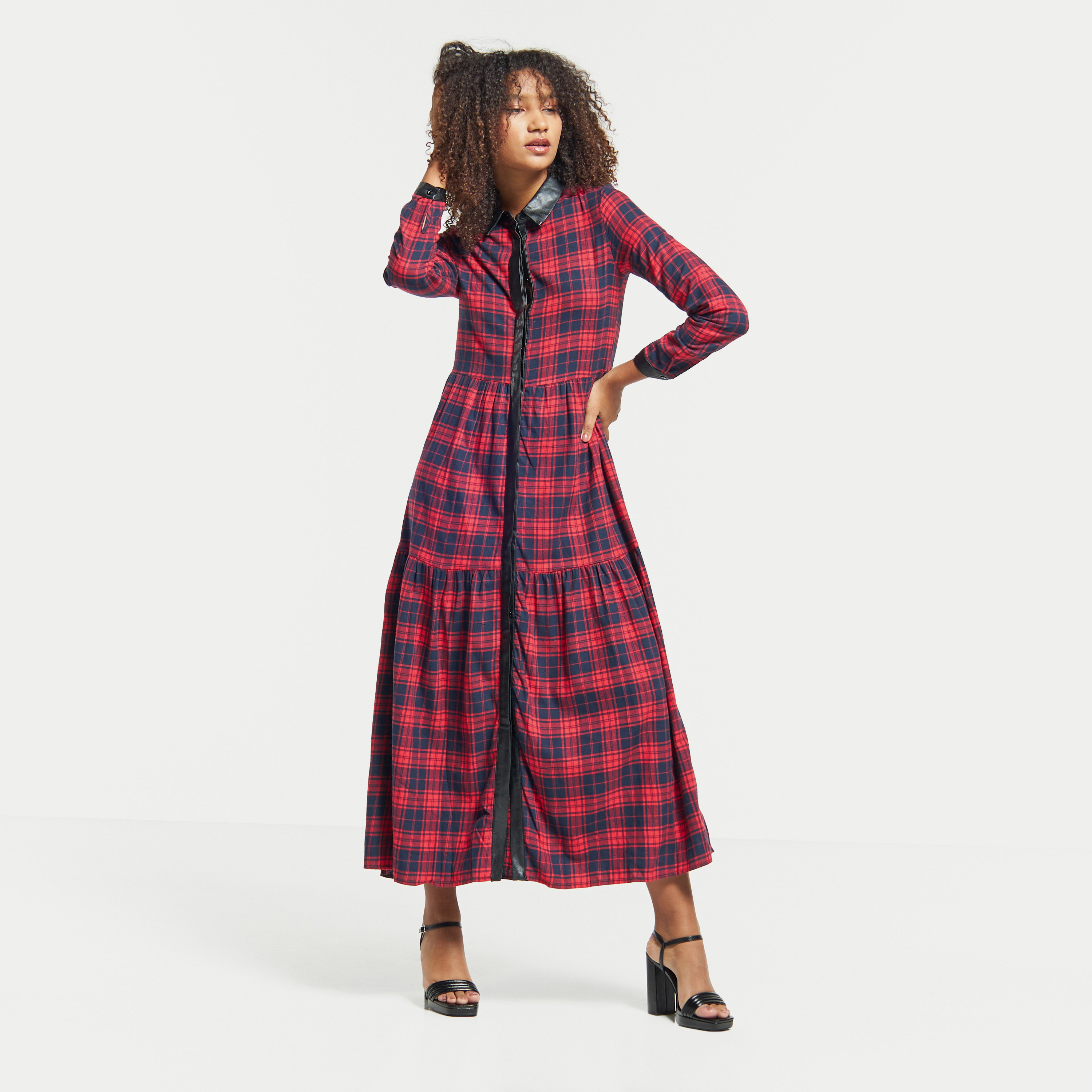 Plaid maxi shirt outlet dress