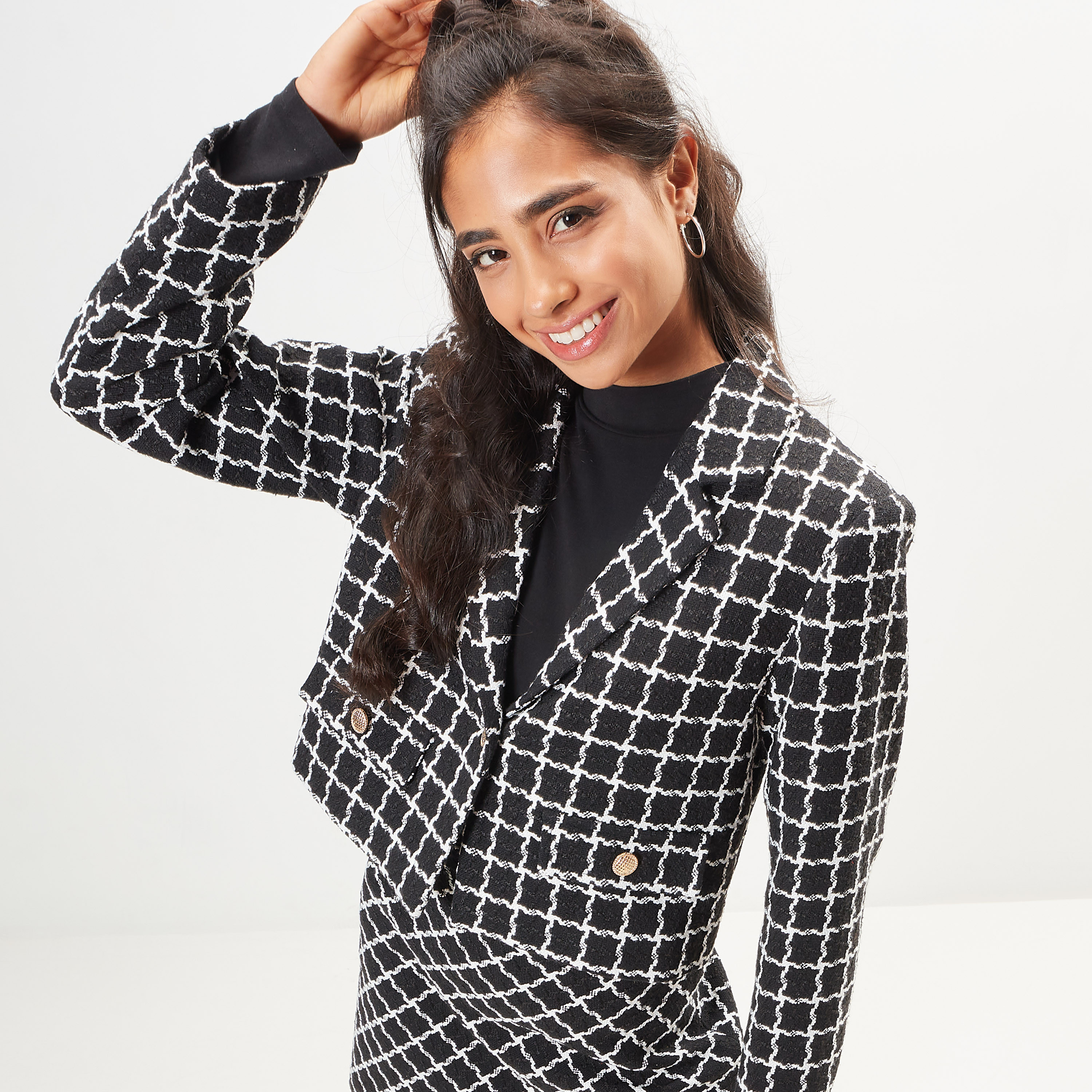 Printed Blazer with Notch Lapel and Pockets-women-clothing-coatsandjackets-blazers-image-1