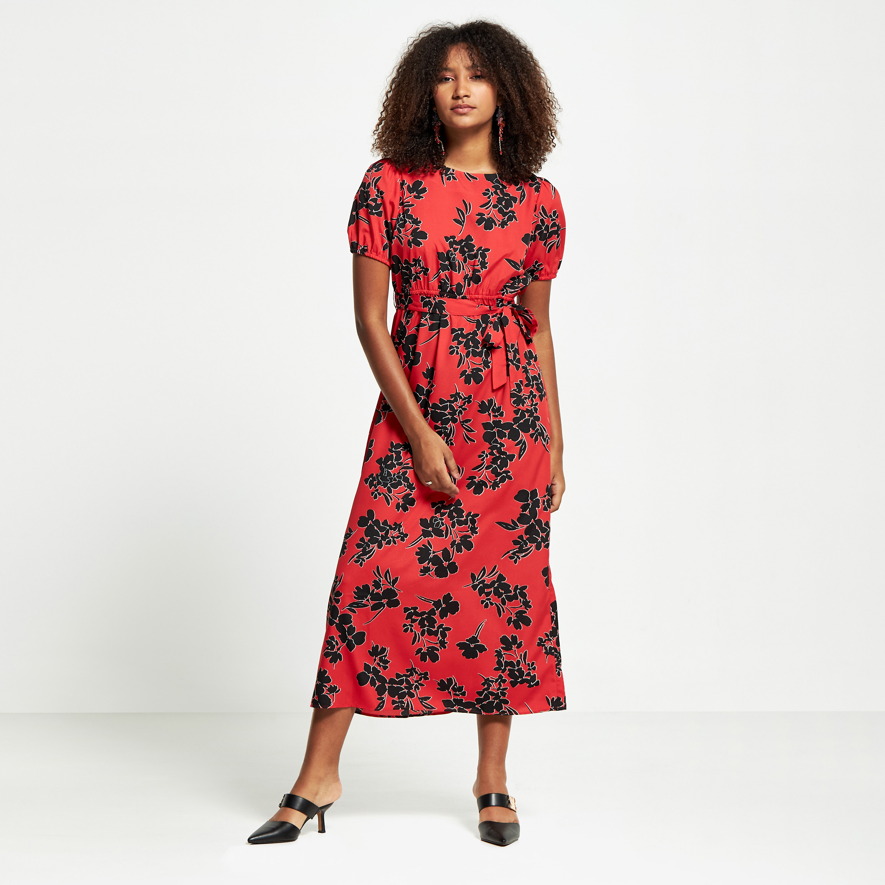 Floral midi sale a line dress