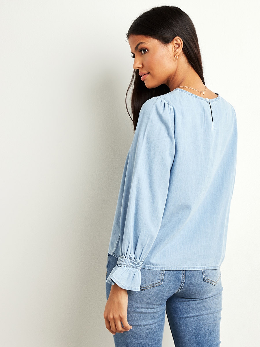 بلوزة جينز بأكمام مزمومة-women-clothing-shirtsandblouses-blouses-image-6