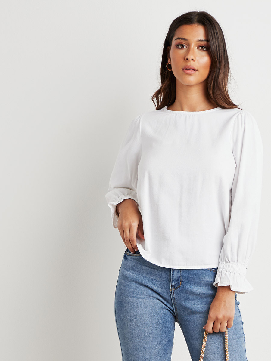 بلوزة سادة بأكمام طويلة-women-clothing-shirtsandblouses-blouses-image-1