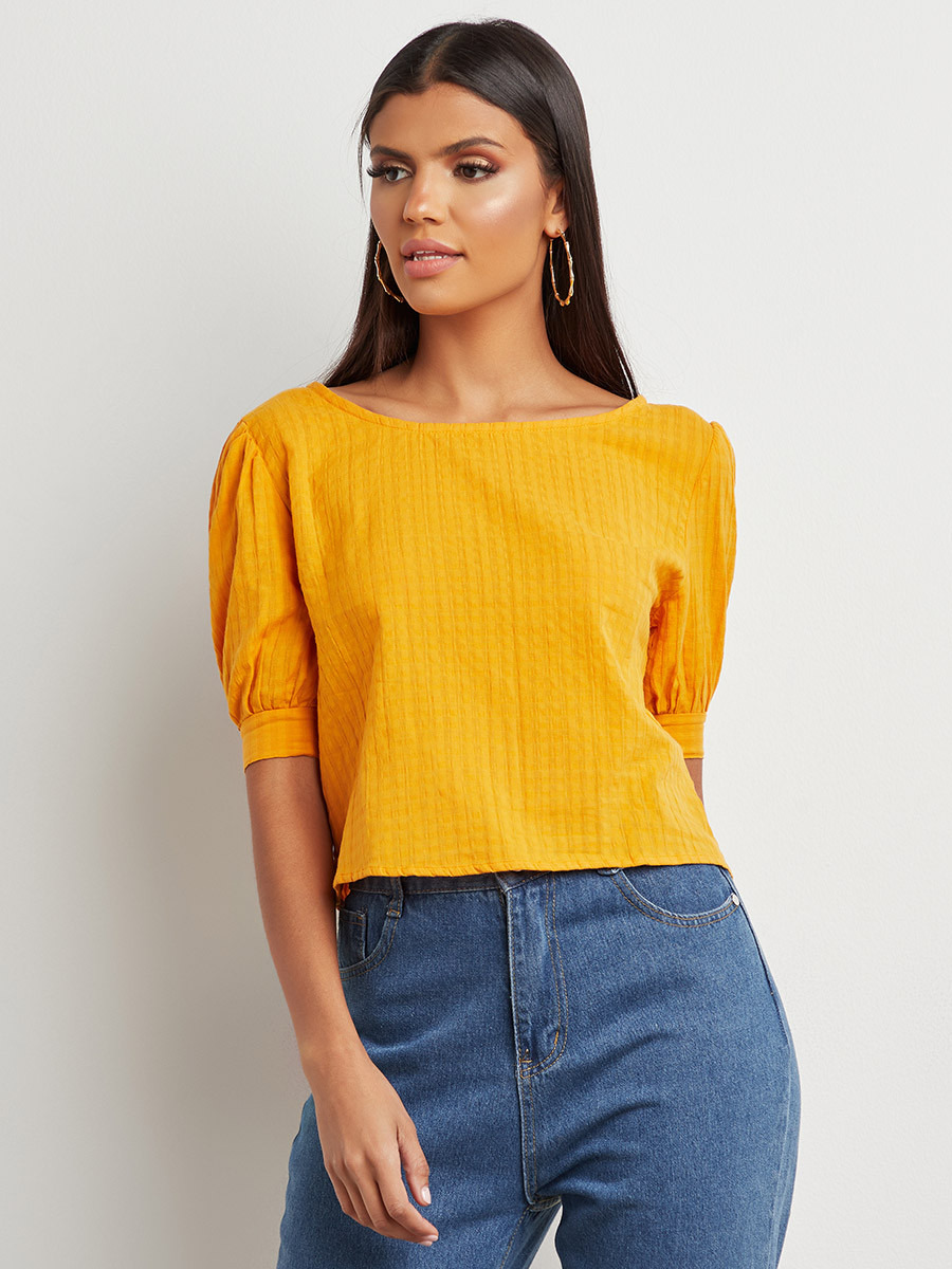 بلوزة بارزة الملمس بأكمام منفوخة-women-clothing-shirtsandblouses-blouses-image-1