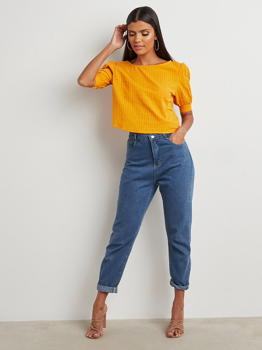 بلوزة بارزة الملمس بأكمام منفوخة-women-clothing-shirtsandblouses-blouses-image-2