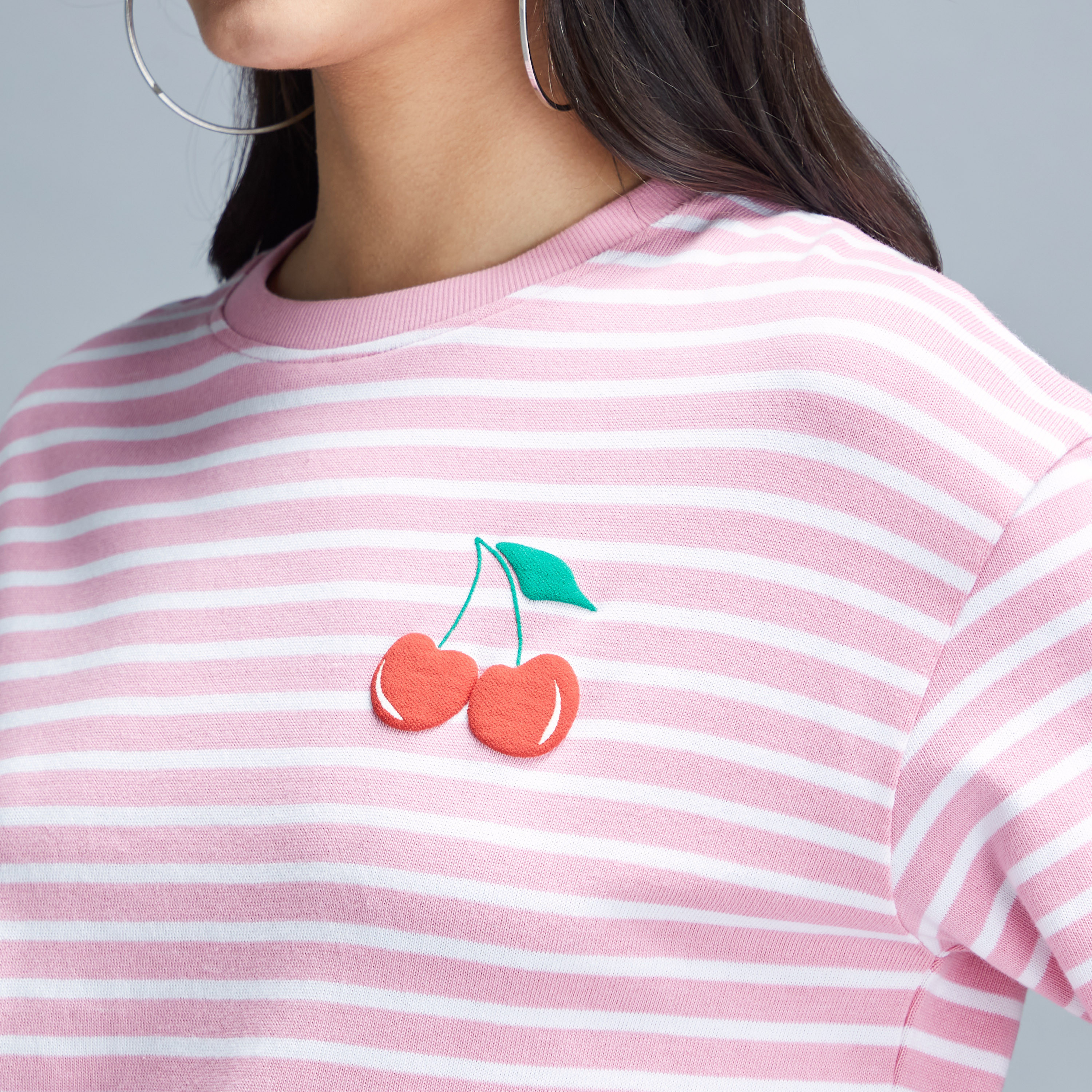 Striped Crop T-shirt with Crew Neck and Short Sleeves-women-clothing-tshirts-image-4