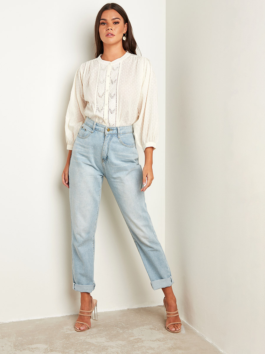 Dobby Spot Relaxed Fit Blouse with Button Closure-women-clothing-shirtsandblouses-blouses-image-3