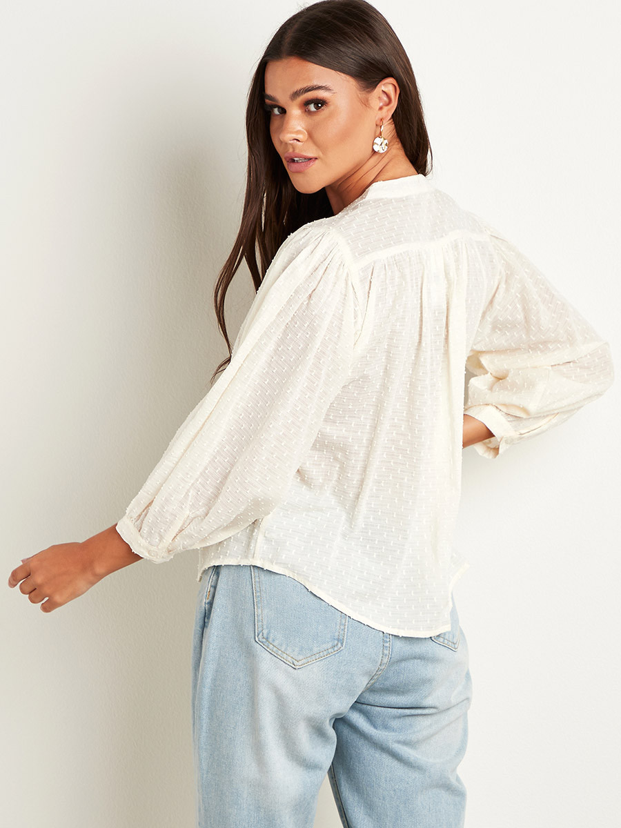 Dobby Spot Relaxed Fit Blouse with Button Closure-women-clothing-shirtsandblouses-blouses-image-5