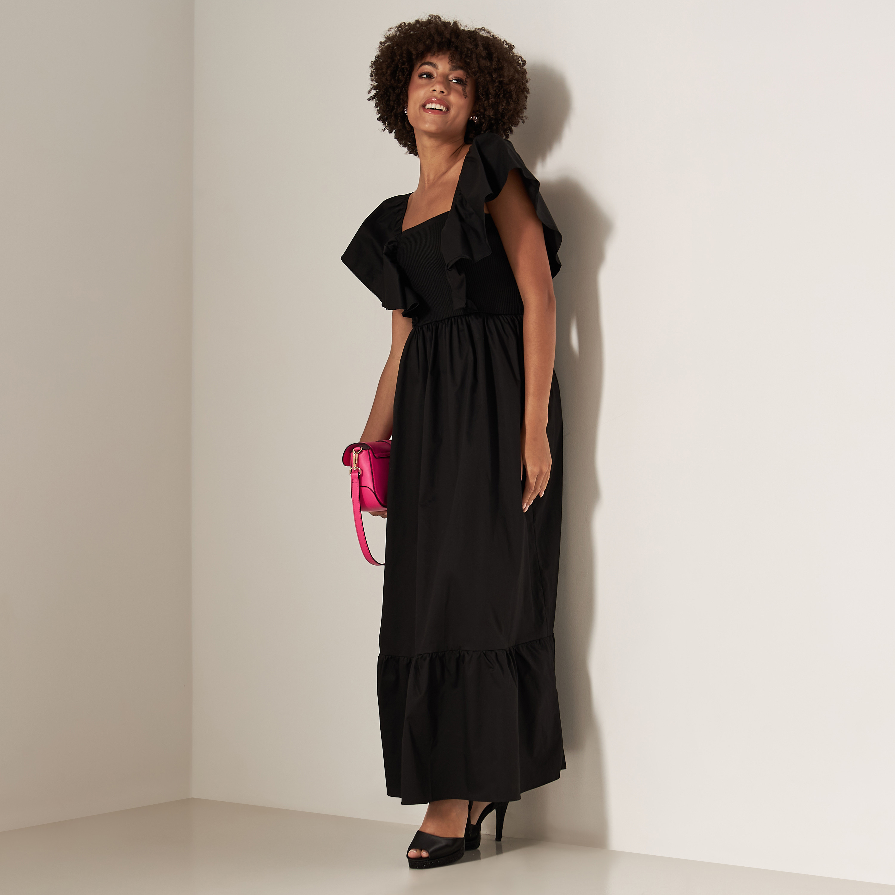 Black solid maxi outlet dress