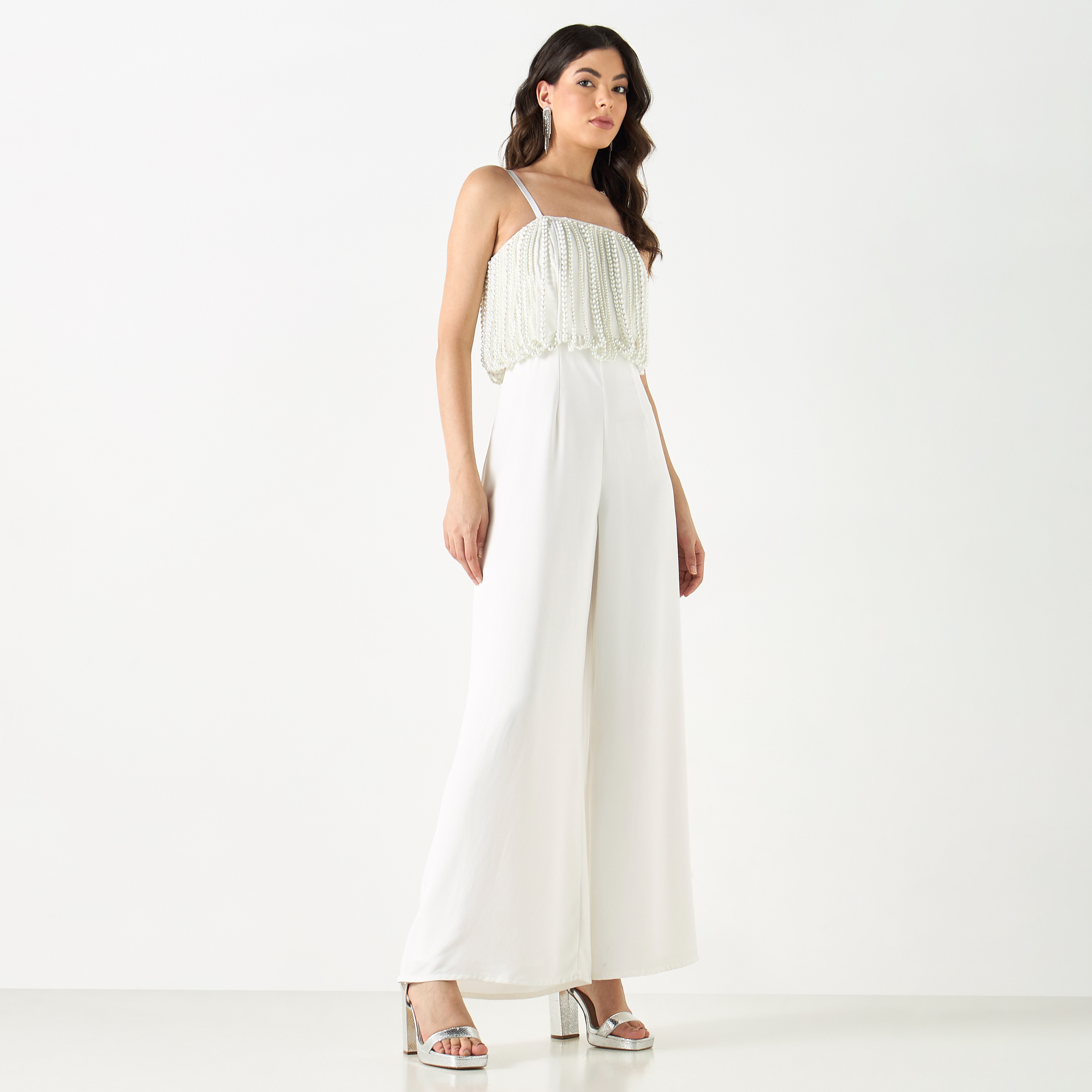 Embellished white jumpsuit on sale