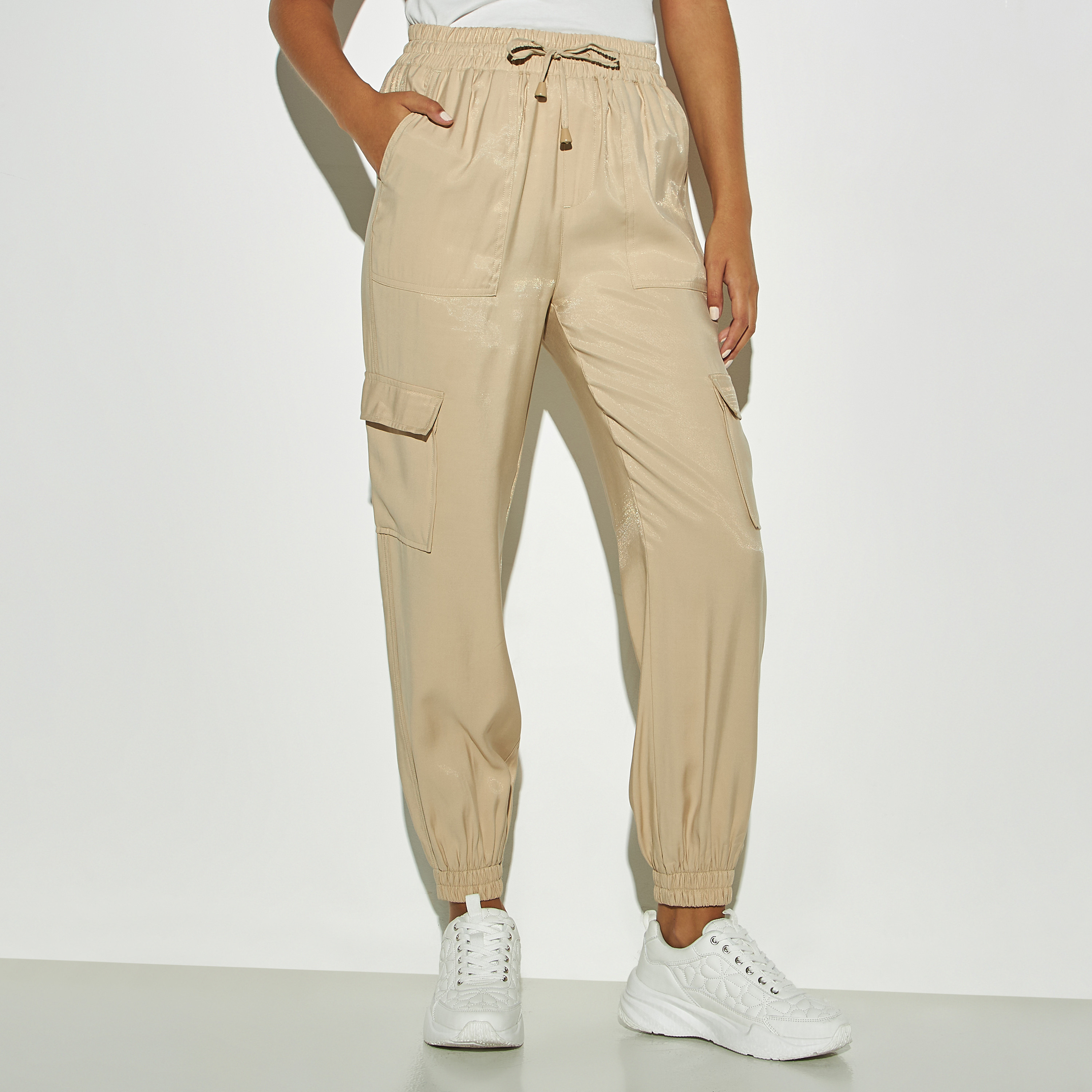 Khaki drawstring sale cargo joggers womens