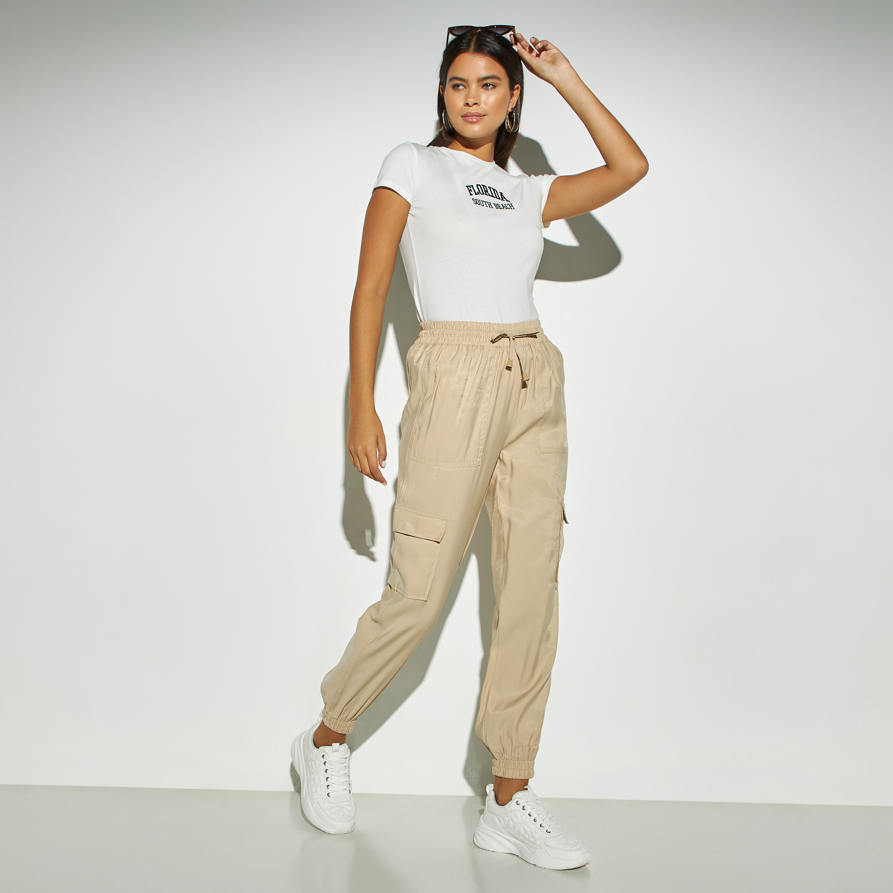 Khaki drawstring cargo hot sale joggers womens