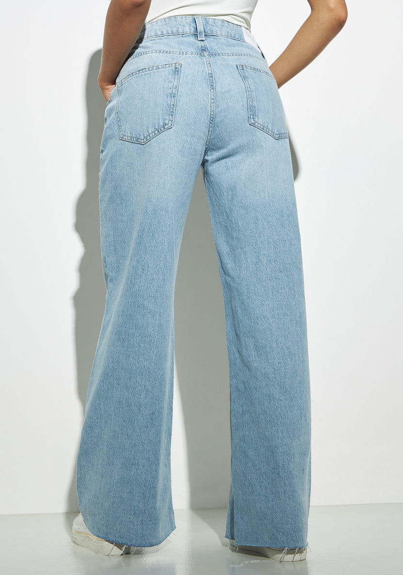 Buy Ripped Detail Wide Leg Jeans with Pockets | Splash UAE
