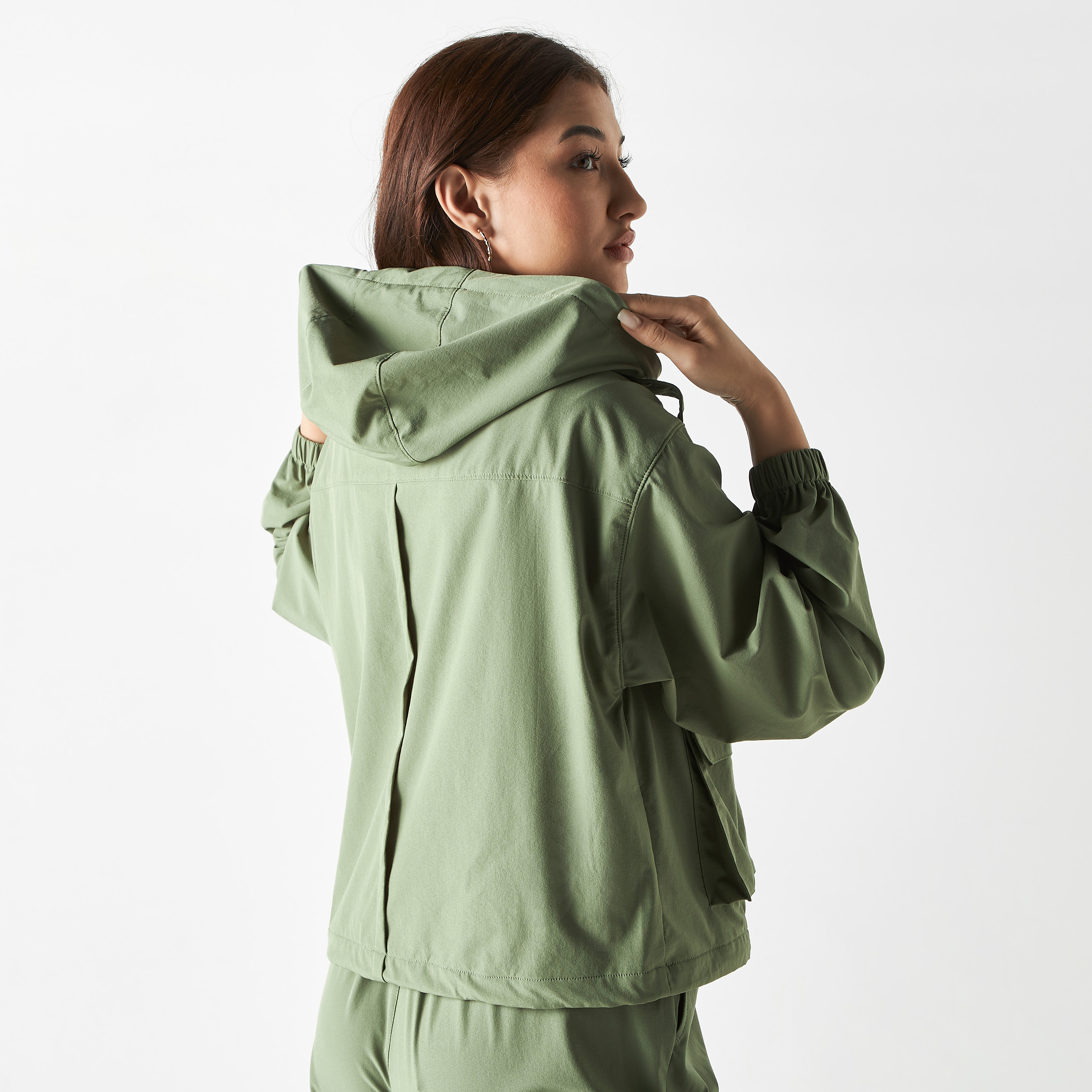 Shop Zip Through Hooded Jacket with Pockets and Long Sleeves