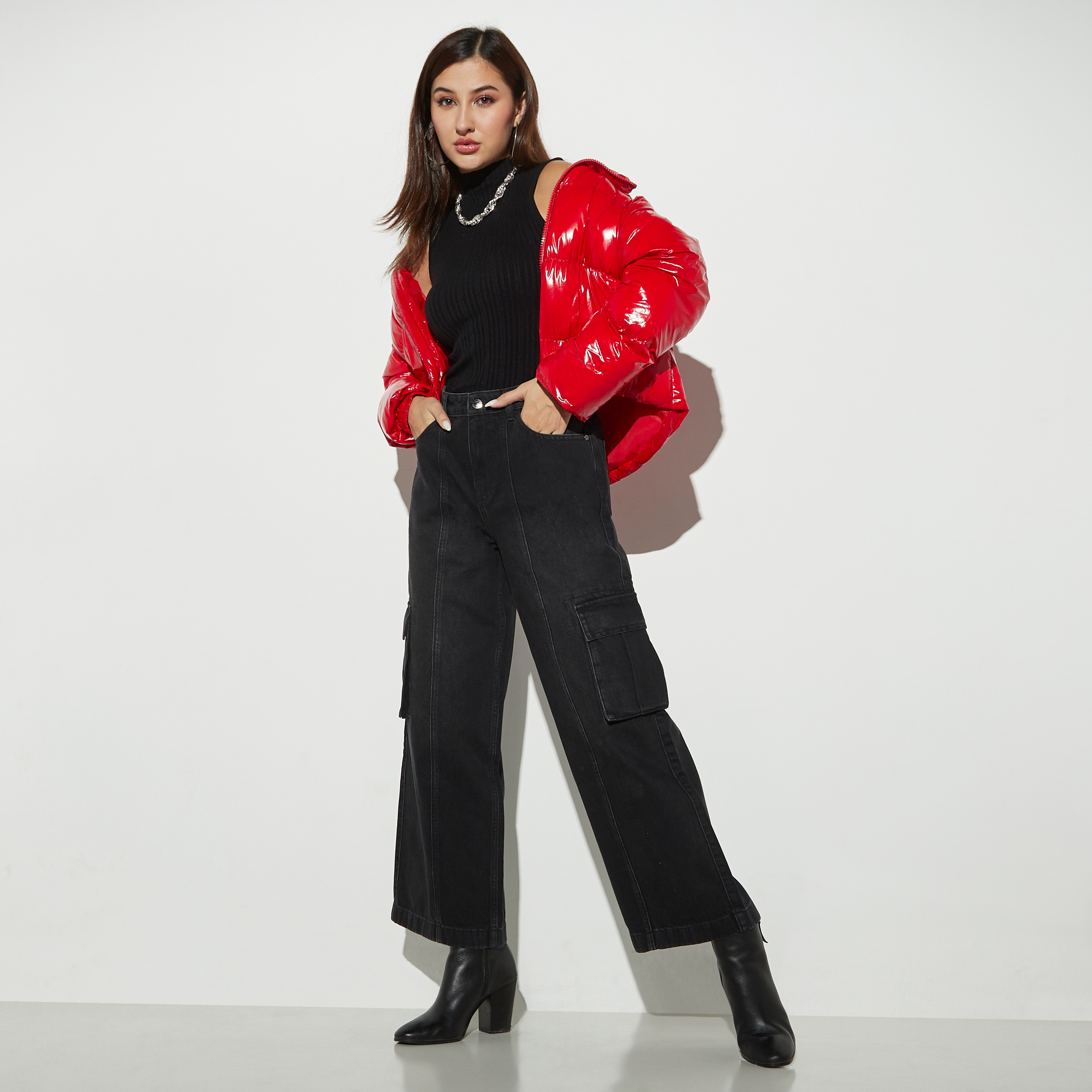 Solid Puffer Jacket with High Neck and Zip Closure-women-winterwear-coatsandjackets-jackets-image-2