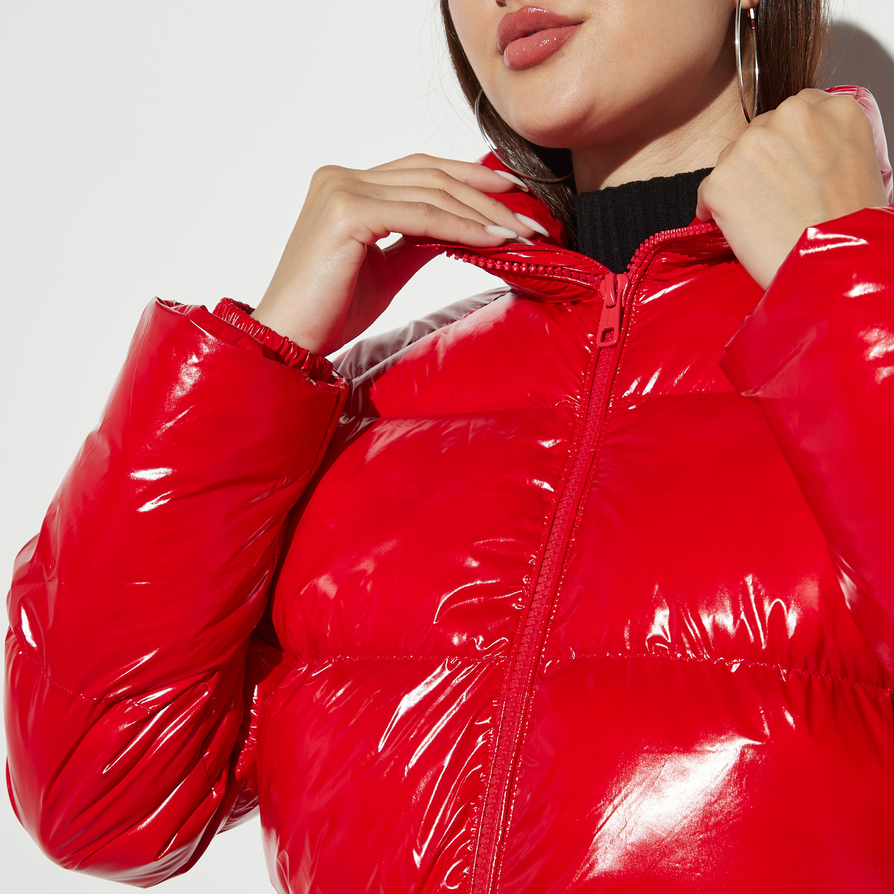 Solid Puffer Jacket with High Neck and Zip Closure-women-winterwear-coatsandjackets-jackets-image-4