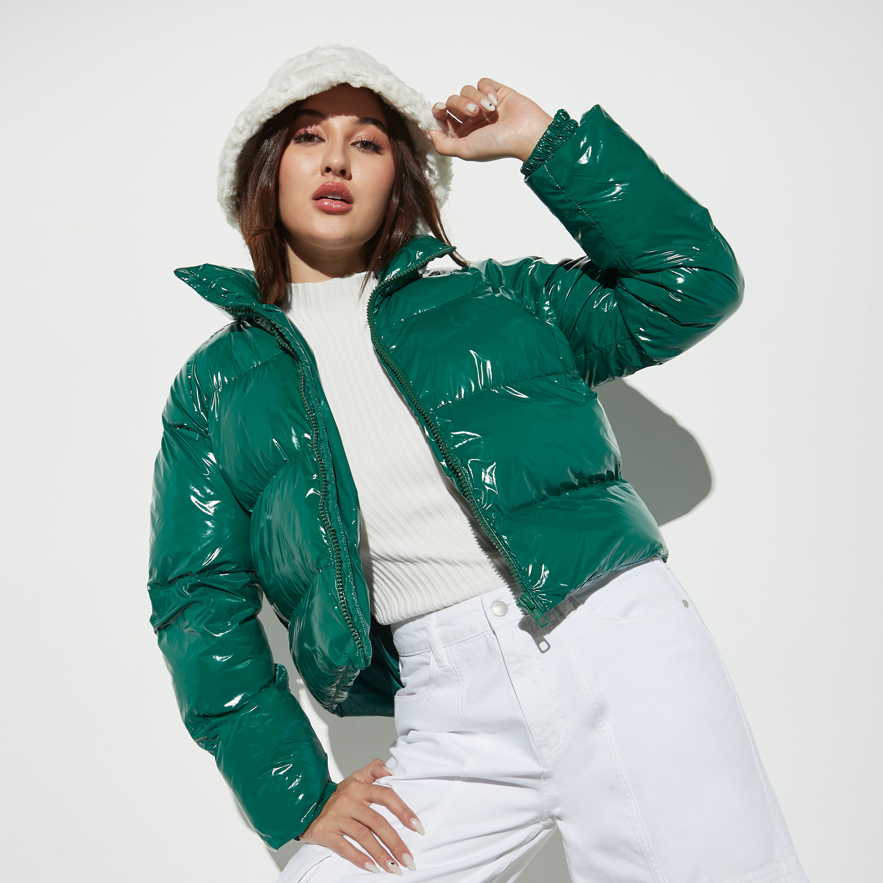 Solid Puffer Jacket with High Neck and Zip Closure-women-winterwear-coatsandjackets-jackets-image-5