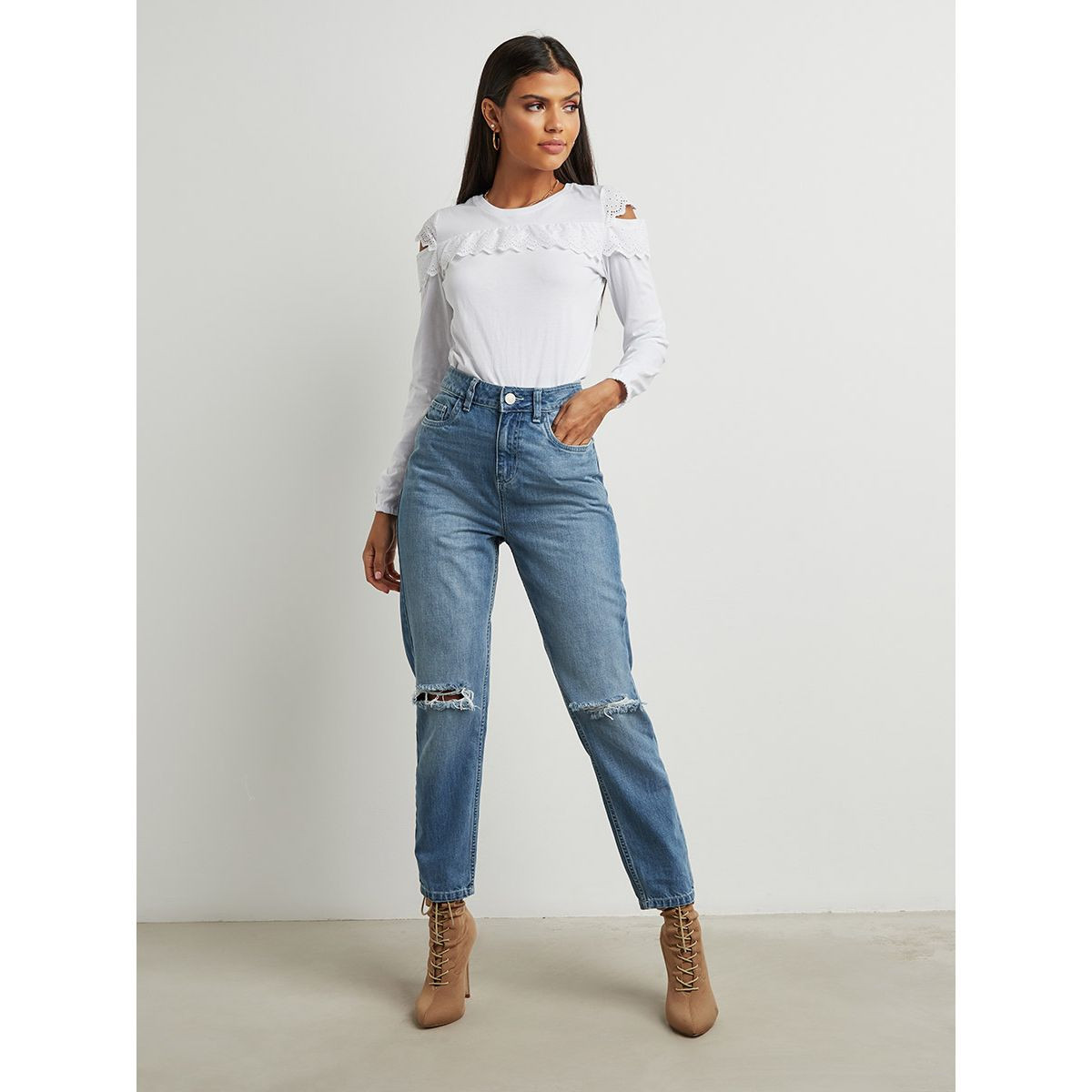 Styli Broderie Trim Detail Long Sleeves Top-women-clothing-shirtsandblouses-blouses-image-2