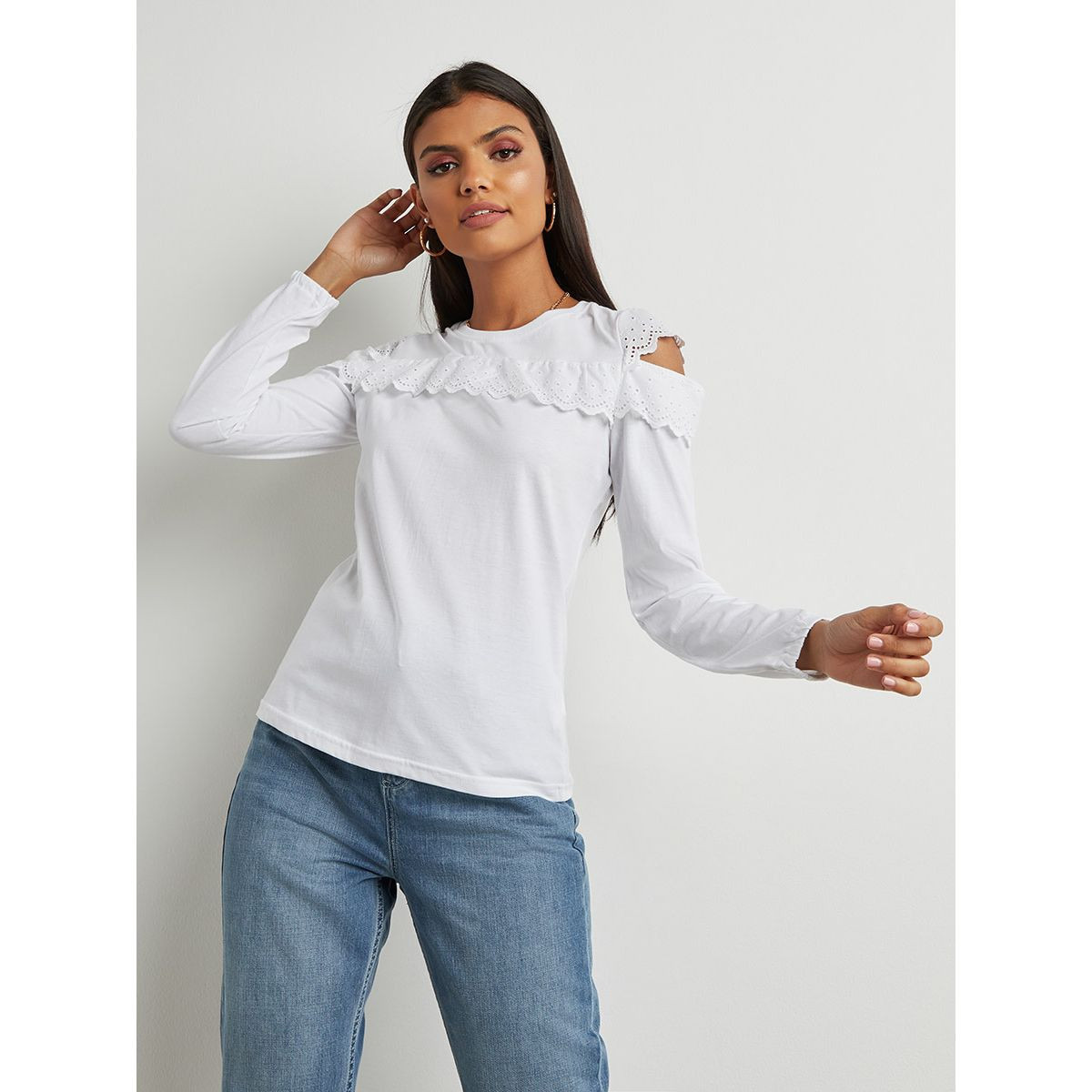 Styli Broderie Trim Detail Long Sleeves Top-women-clothing-shirtsandblouses-blouses-image-3