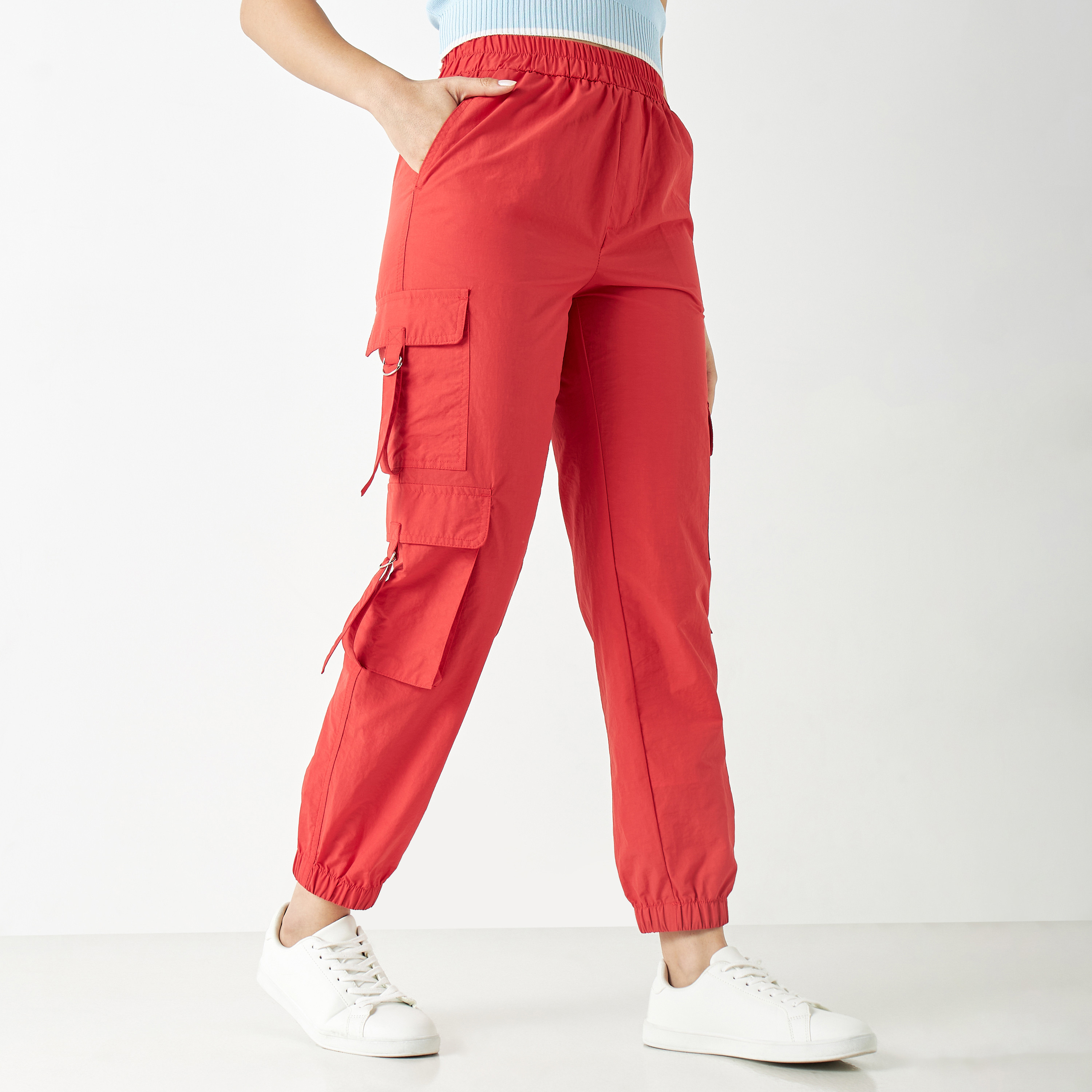 Cargo Pants with Elasticated Waistband and Pockets-women-clothing-bottoms-trousers-image-11