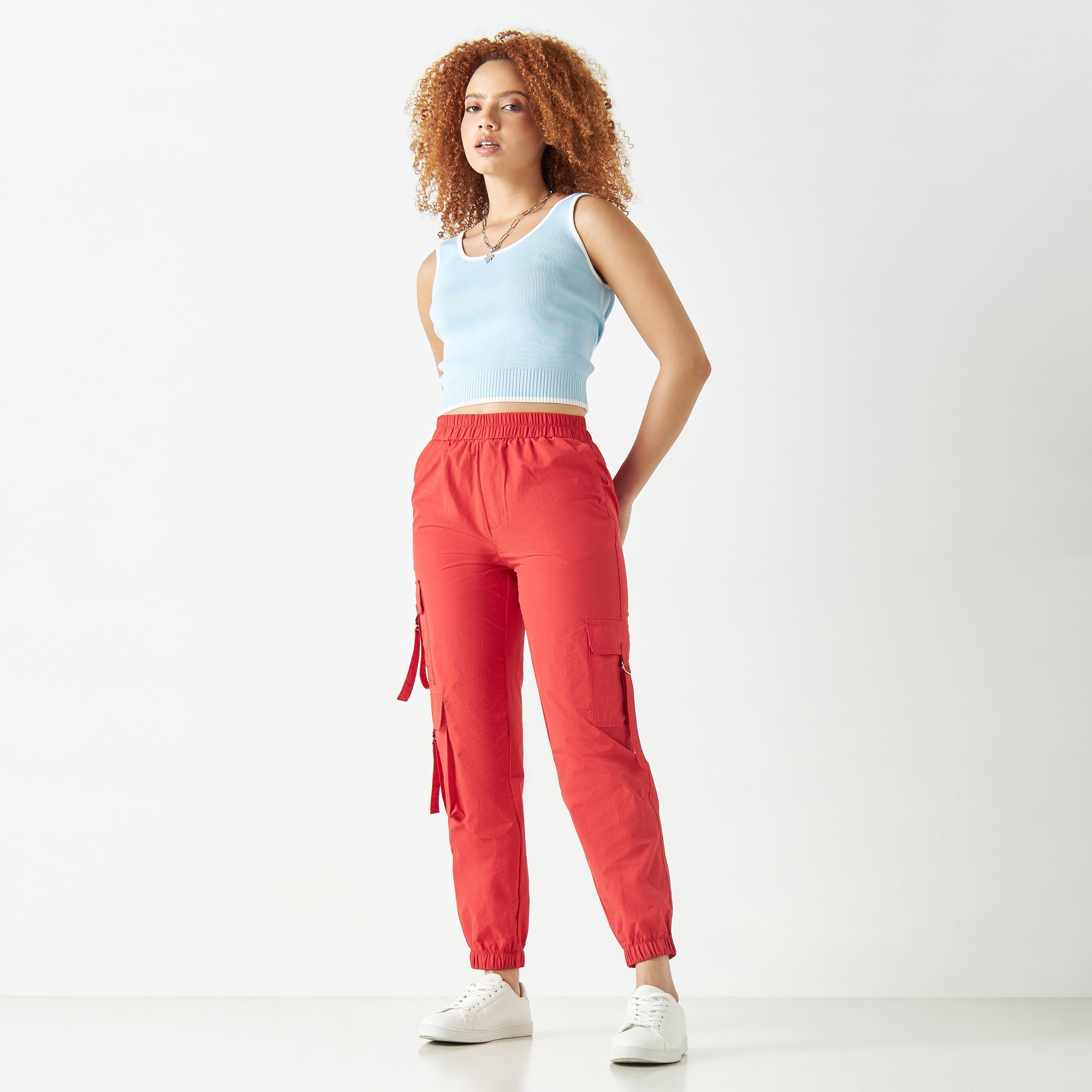 Cargo Pants with Elasticated Waistband and Pockets-women-clothing-bottoms-trousers-image-12