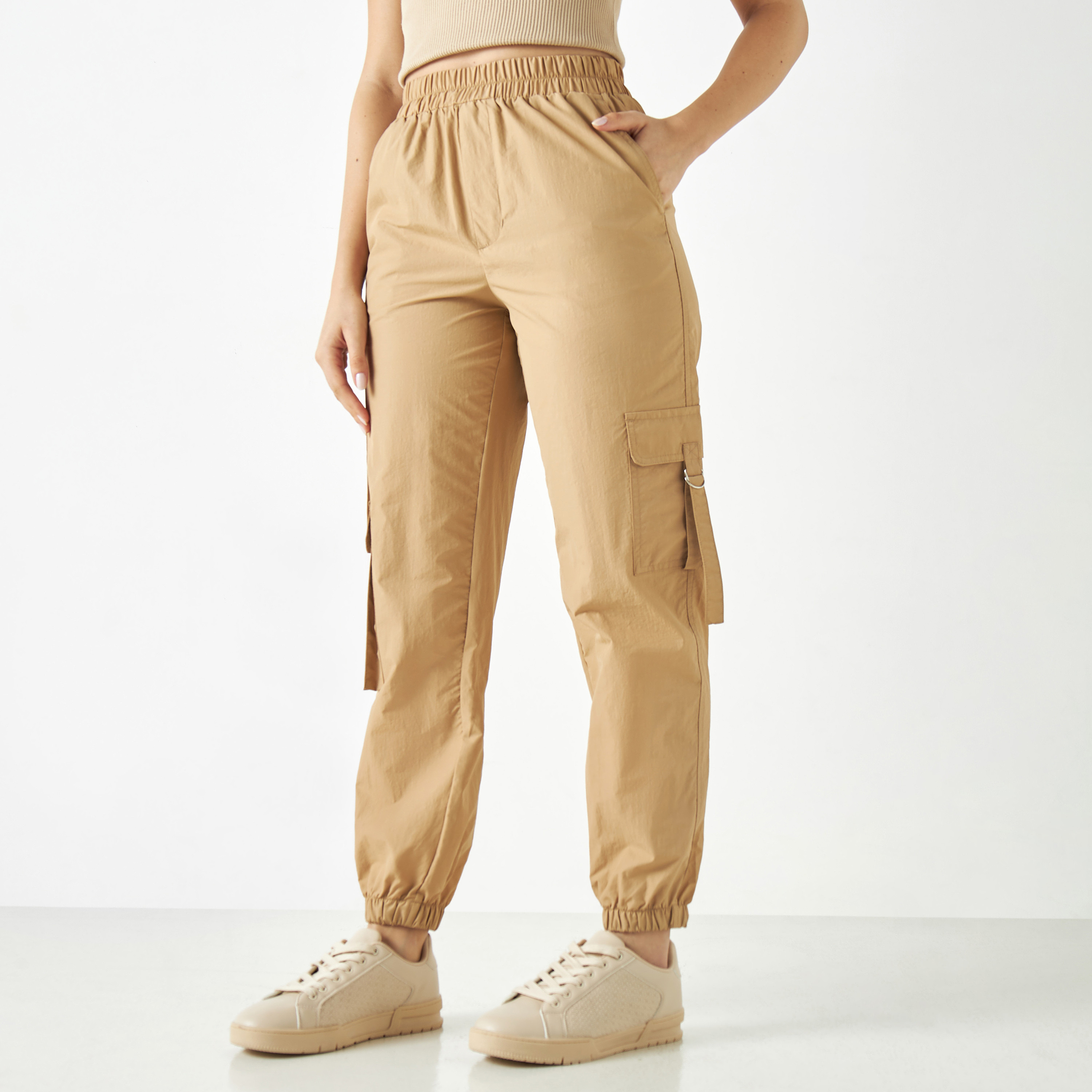 Cargo Pants with Elasticated Waistband and Pockets-women-clothing-bottoms-trousers-image-6