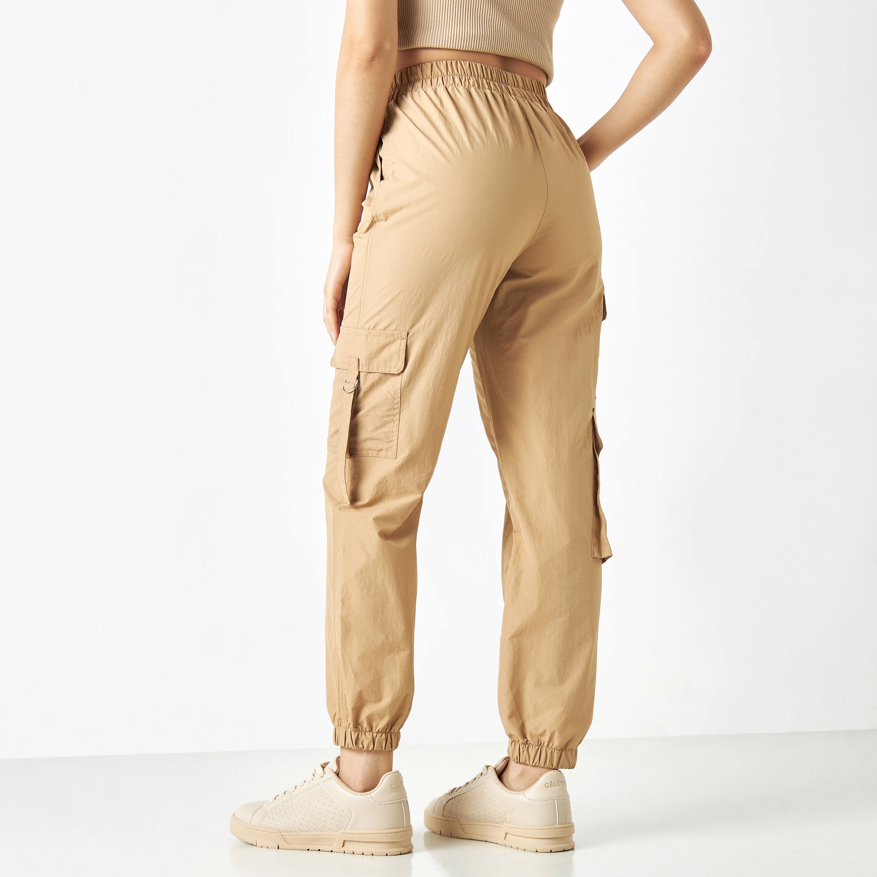 Cargo Pants with Elasticated Waistband and Pockets-women-clothing-bottoms-trousers-image-8
