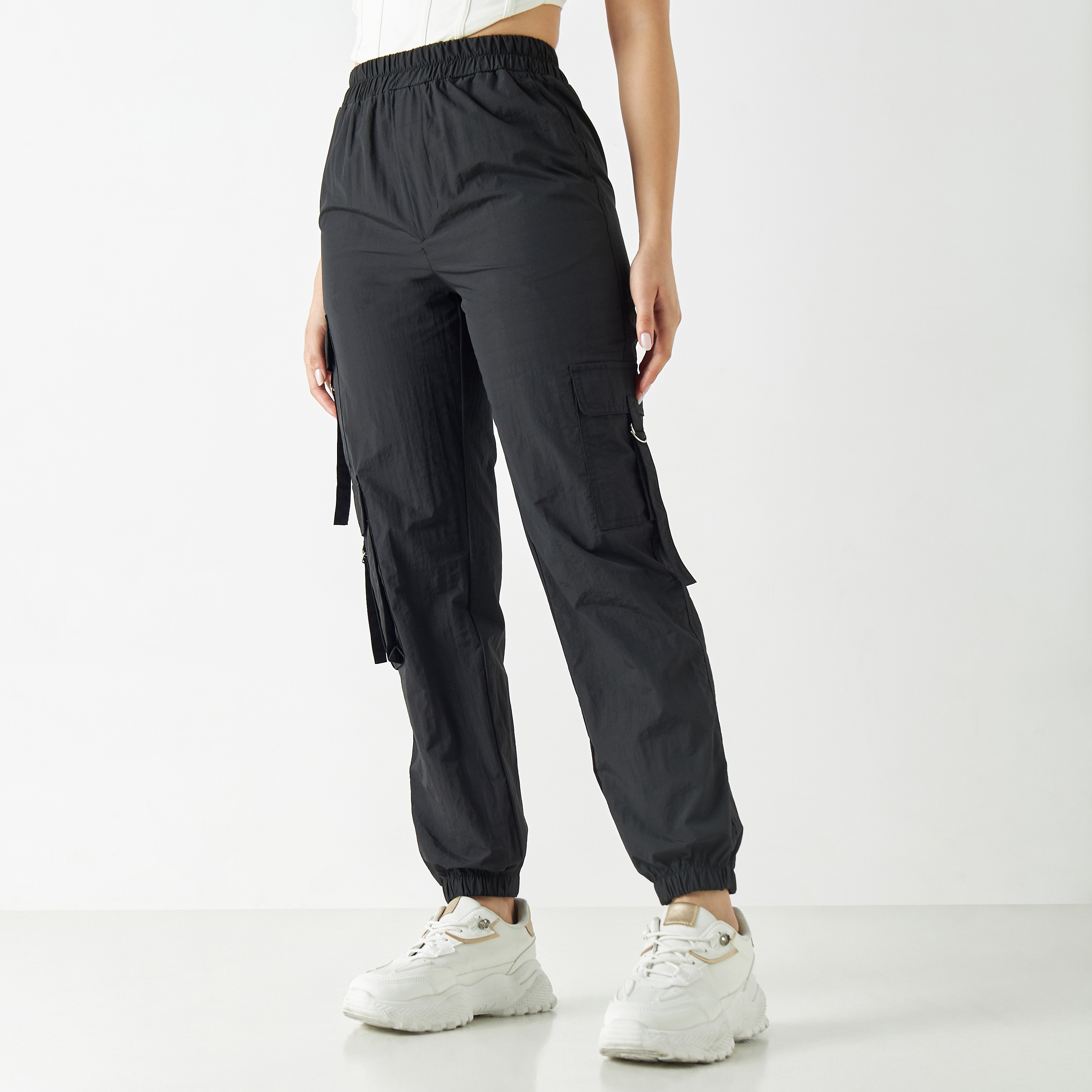 Cargo Pants with Elasticated Waistband and Pockets-women-clothing-bottoms-trousers-image-1