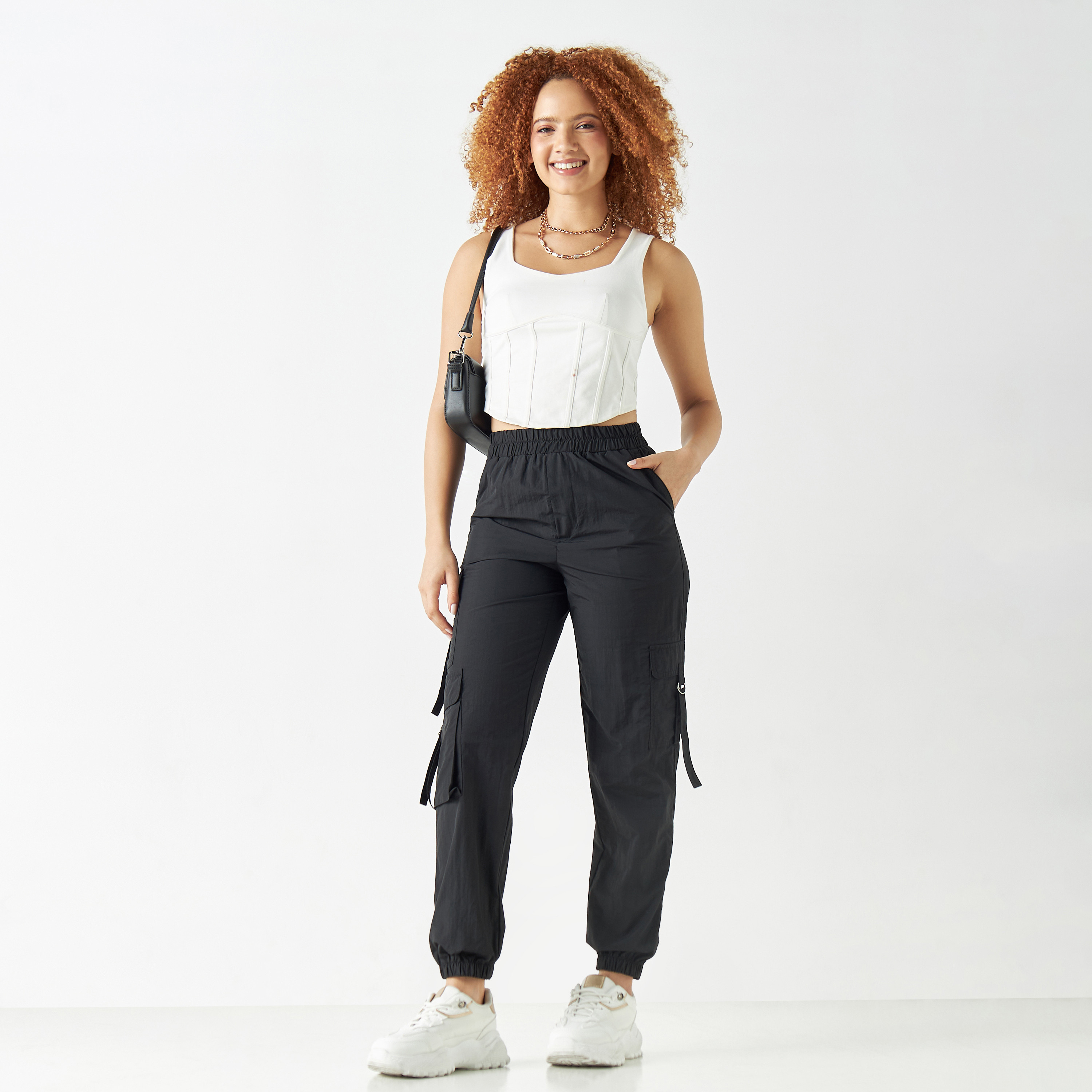 Cargo Pants with Elasticated Waistband and Pockets-women-clothing-bottoms-trousers-image-2