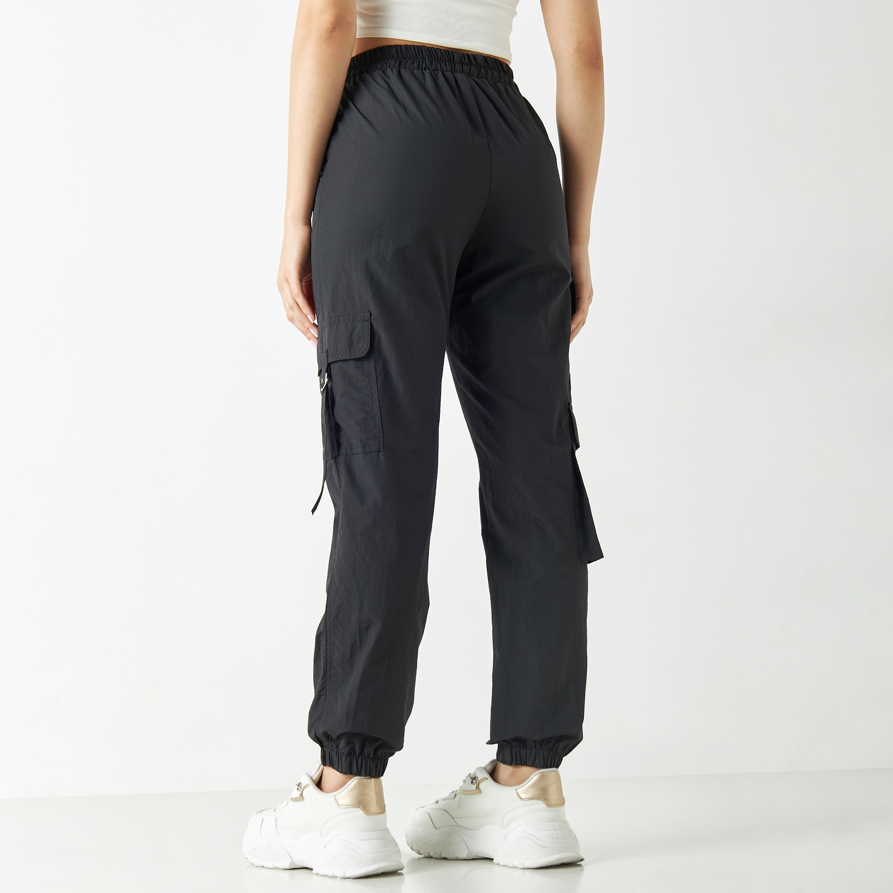 Cargo Pants with Elasticated Waistband and Pockets-women-clothing-bottoms-trousers-image-3
