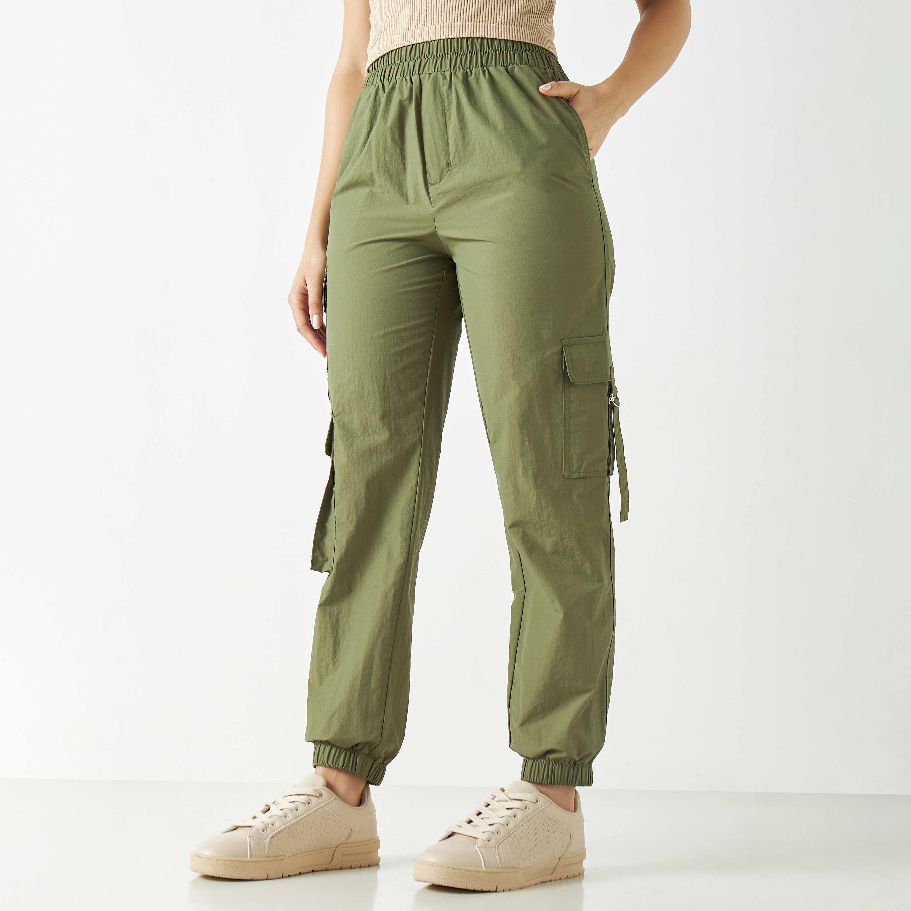 Cargo Pants with Elasticated Waistband and Pockets-women-clothing-bottoms-trousers-image-16