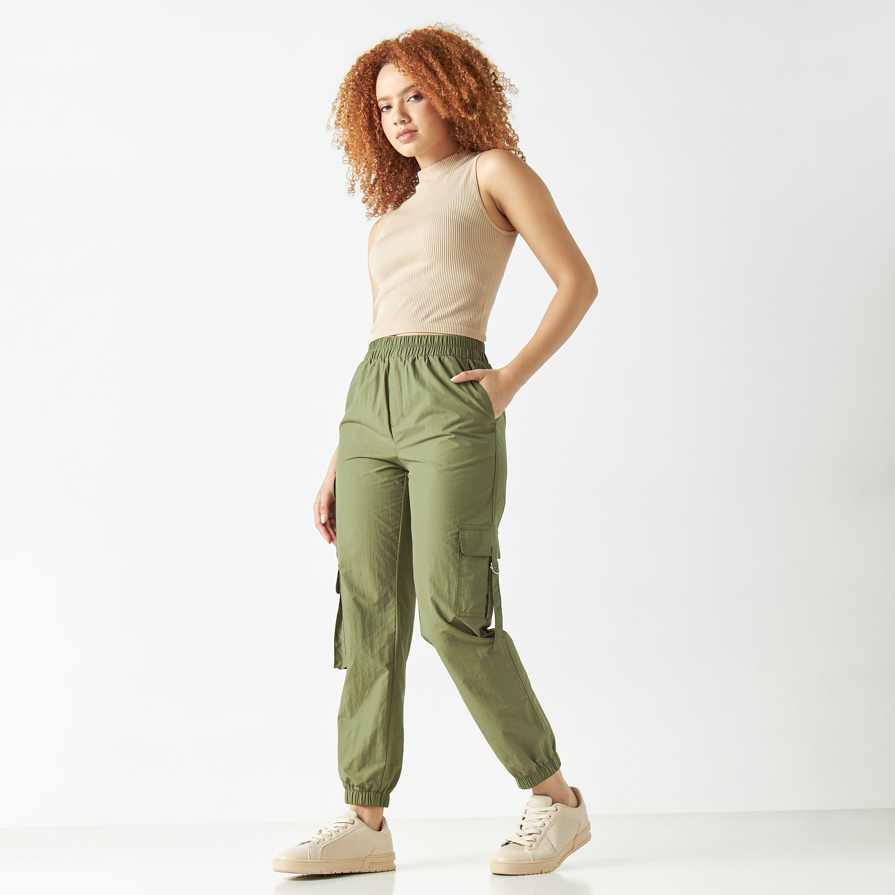 Cargo Pants with Elasticated Waistband and Pockets-women-clothing-bottoms-trousers-image-17